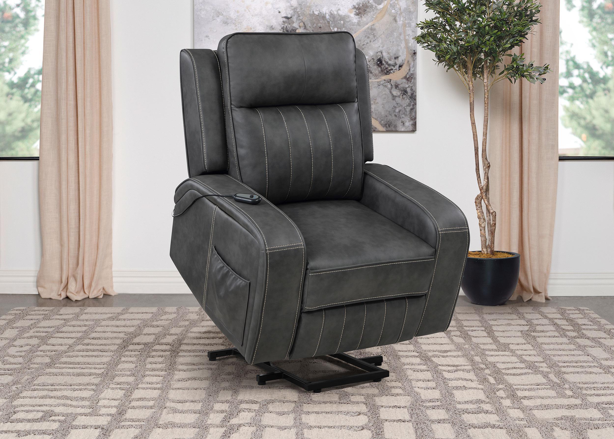Foley Grey Upholstered Power Lift Recliner Chair - Image 3