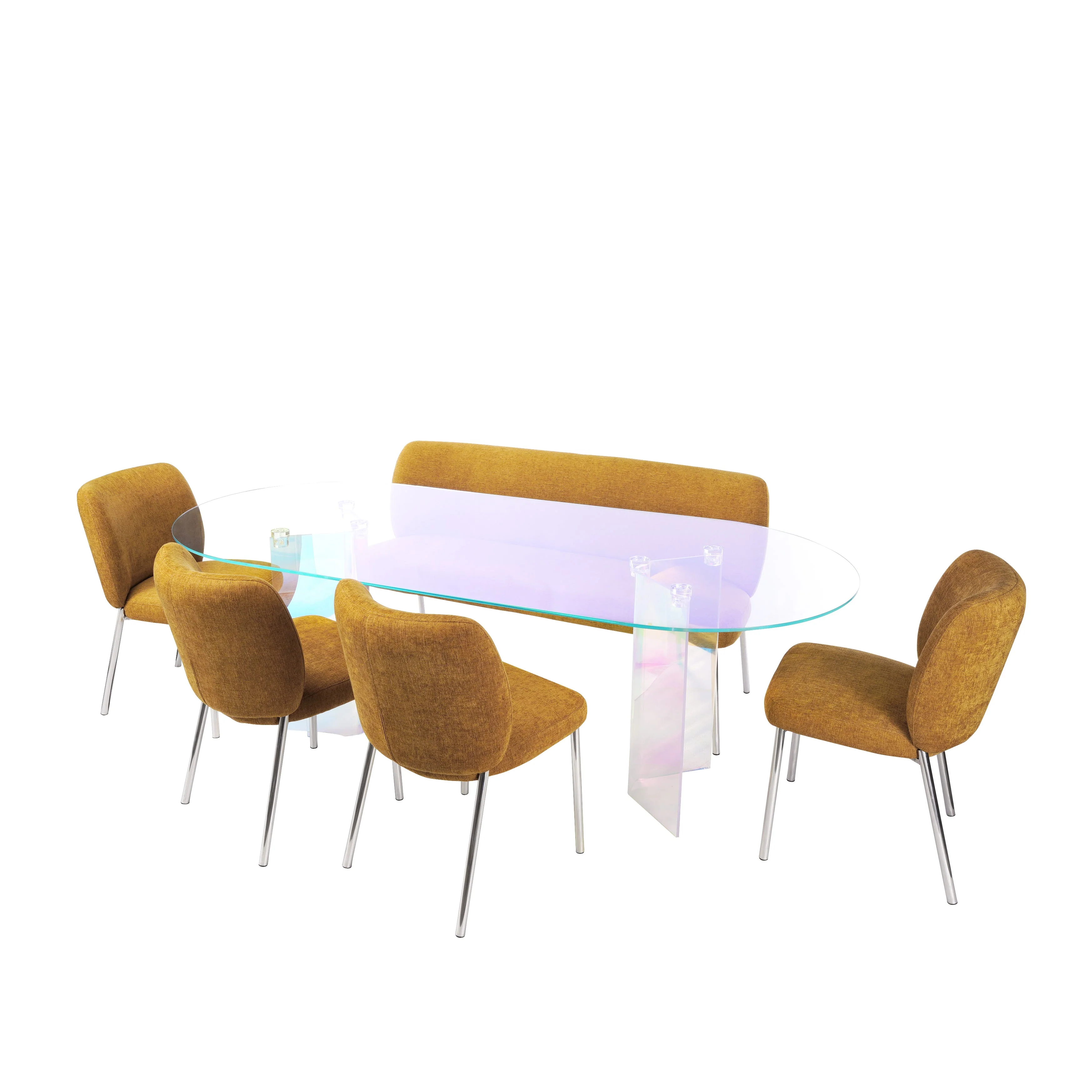 Fomo Chenille-upholstered Stainless Steel Base Dining Chair in Pineapple (Set of 2) - Image 7