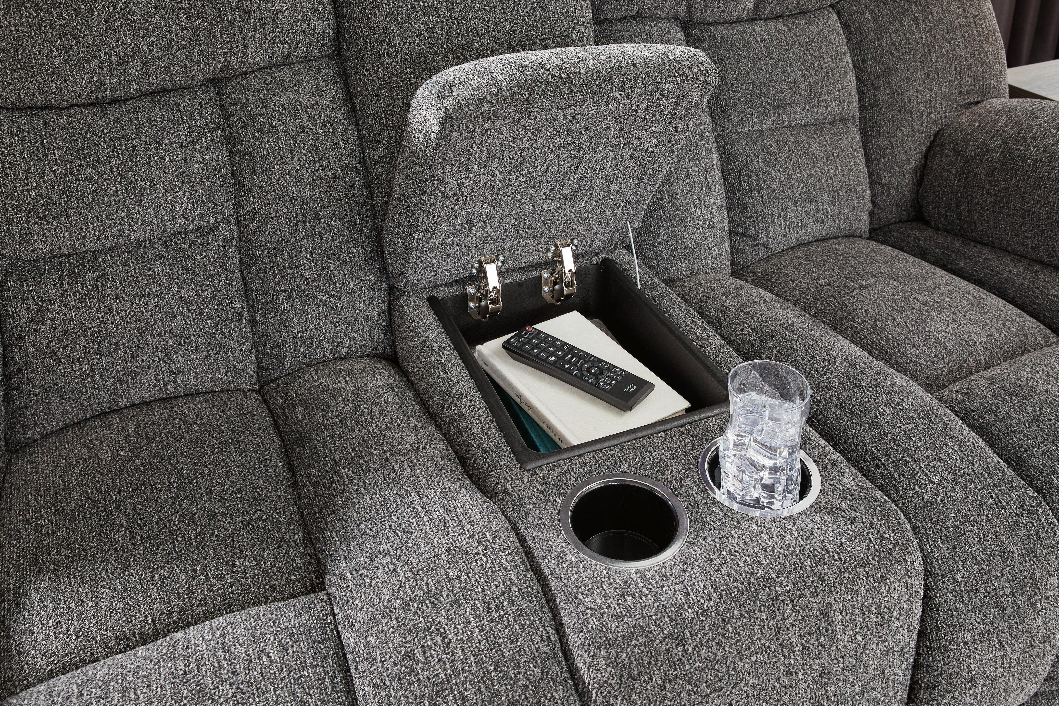 Foreside Charcoal Performance Fabric Manual Loveseat with Console - Image 6
