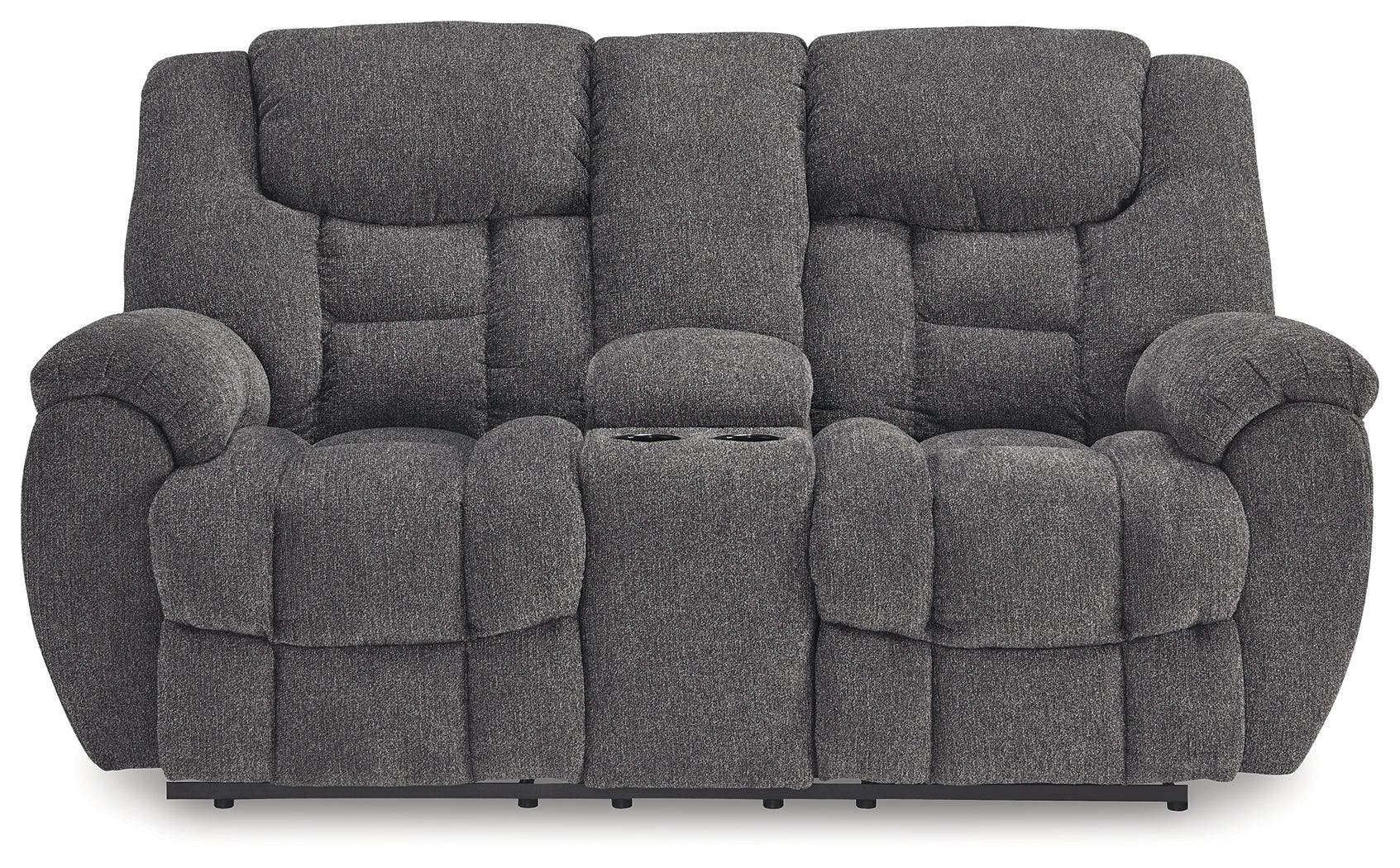 Foreside Charcoal Performance Fabric Manual Loveseat with Console - Image 9