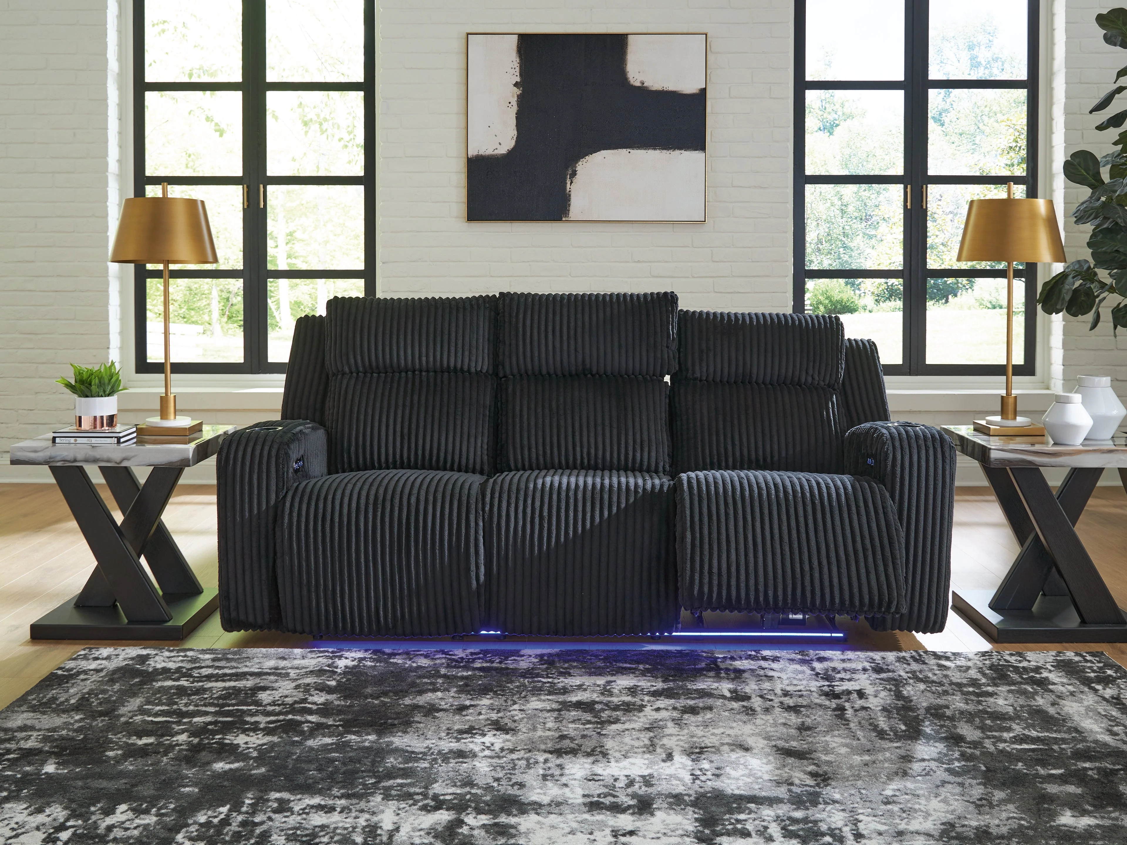 Forest Lake Black Dual Power Reclining Sofa