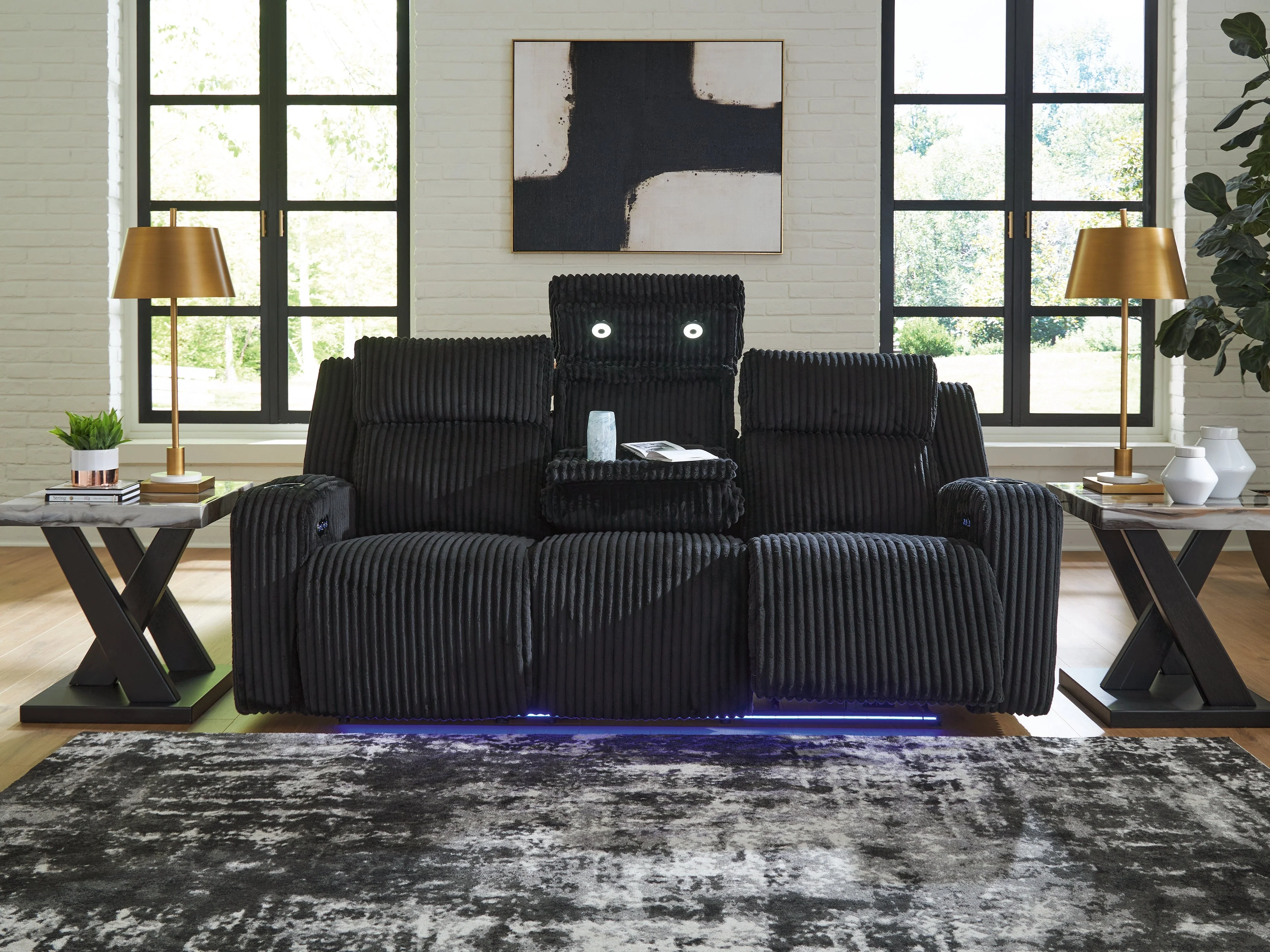 Forest Lake Black Dual Power Reclining Sofa - Image 6