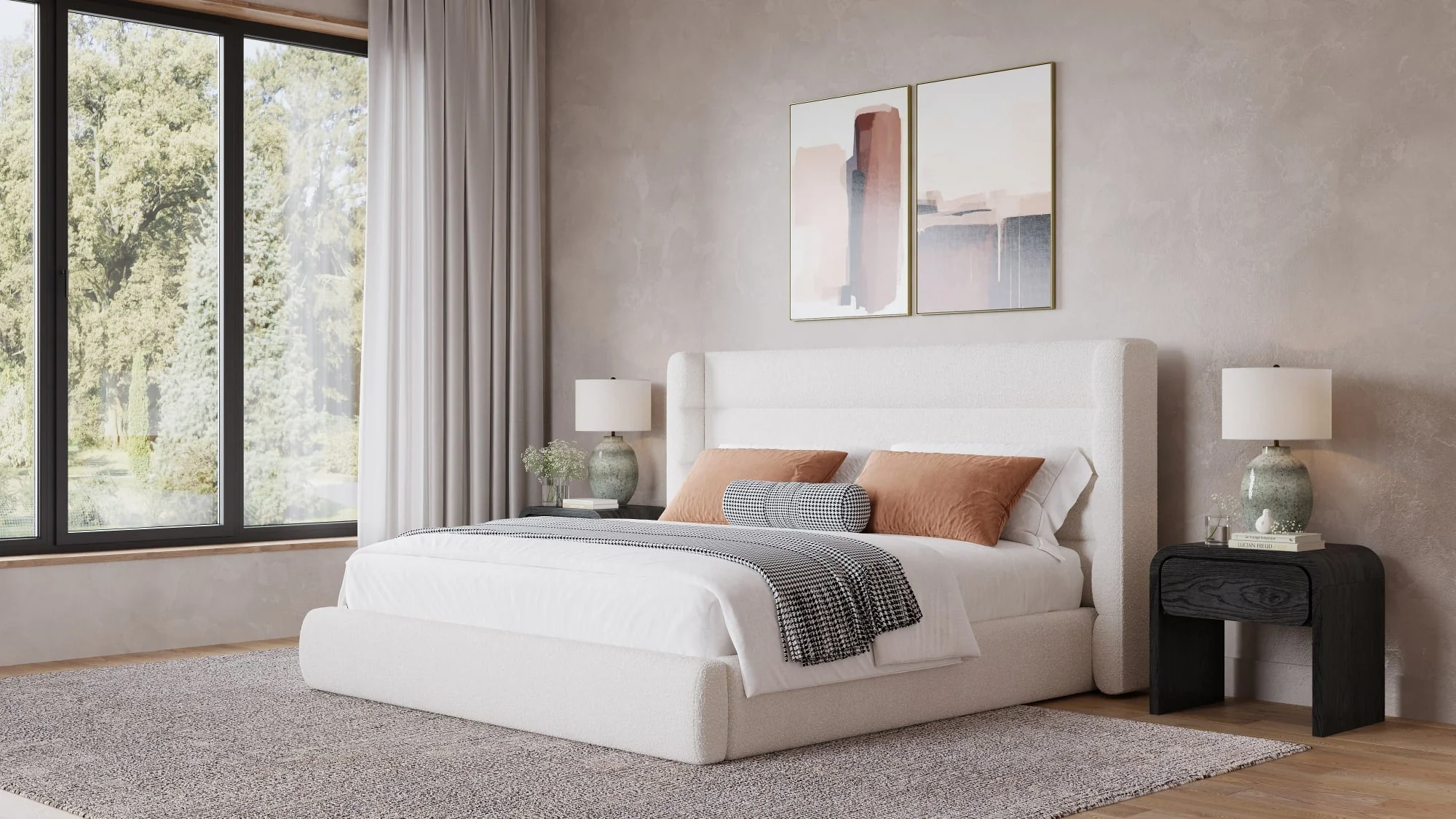 Formosa Frank Cottage Cheese Full Wingback Upholstered Platform Bed - Image 2