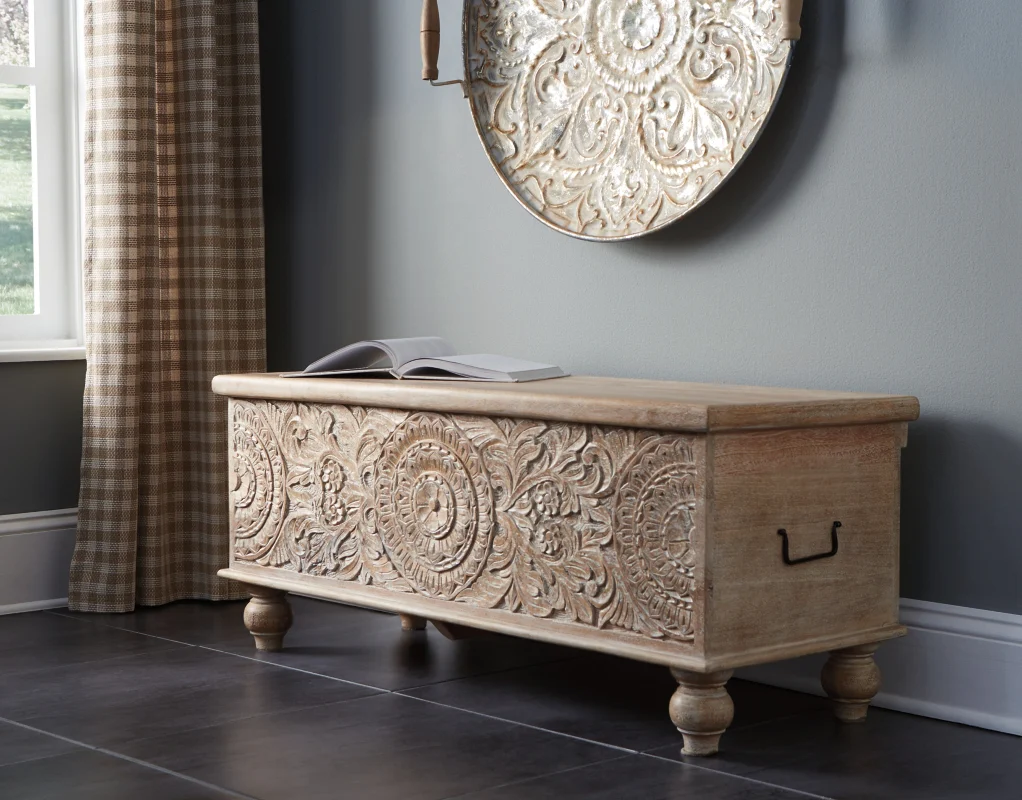 Fossil Ridge Beige Storage Bench - Image 2