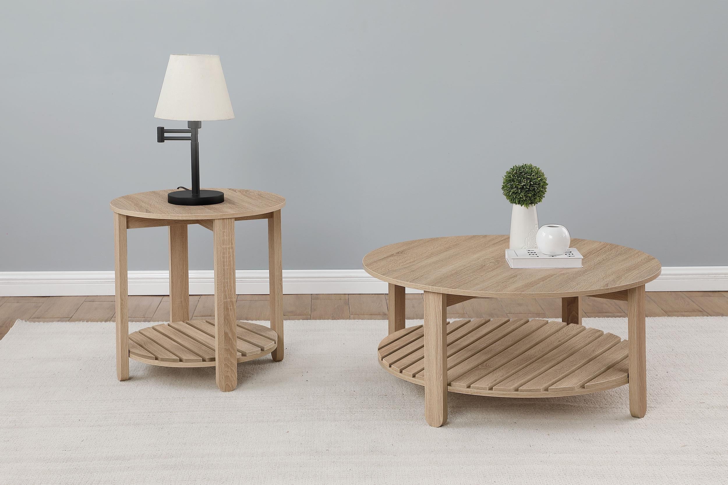 Fowler Natural 2-Piece Round Coffee and End Table Set