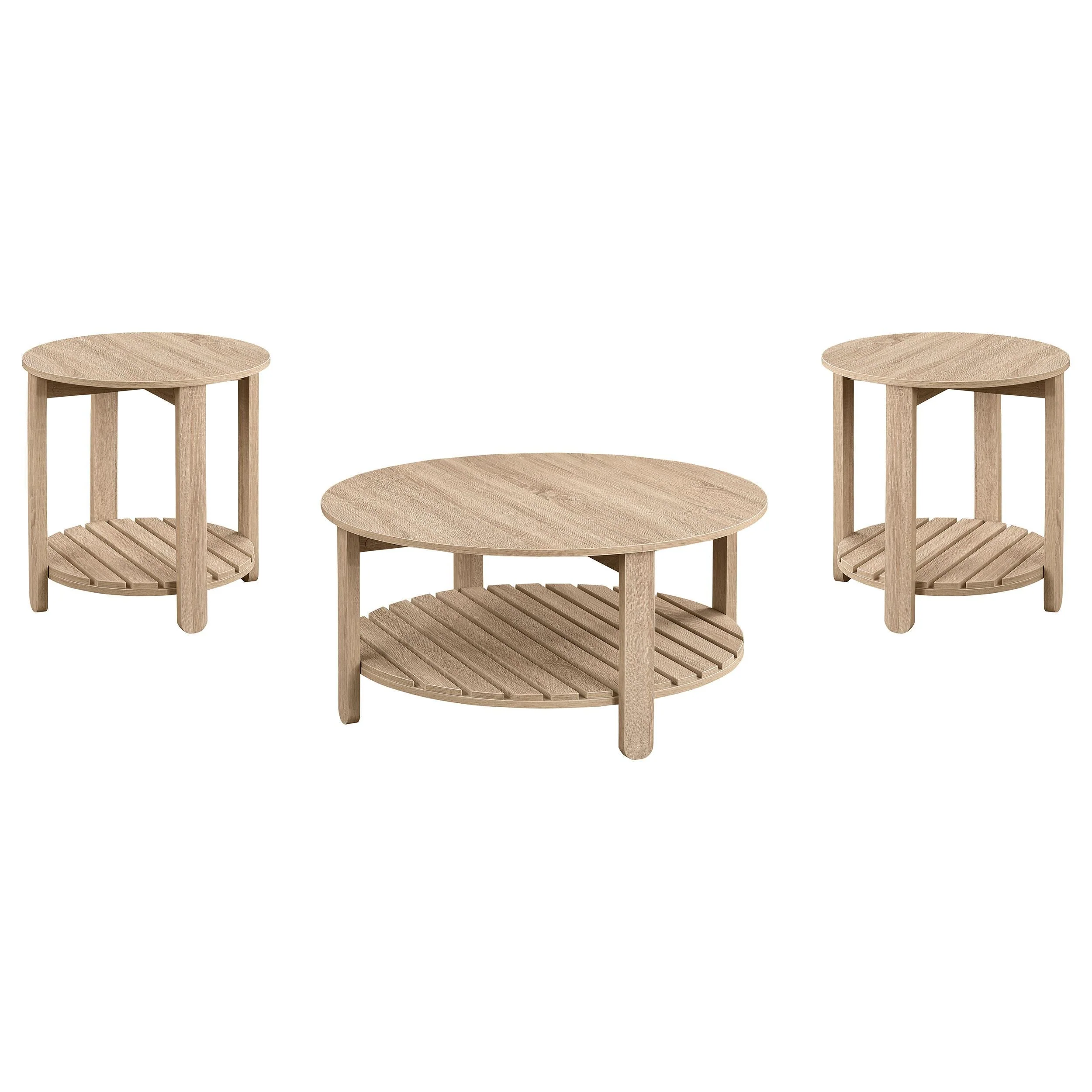 Fowler Natural 3-Piece Round Coffee and End Table Set - Image 2