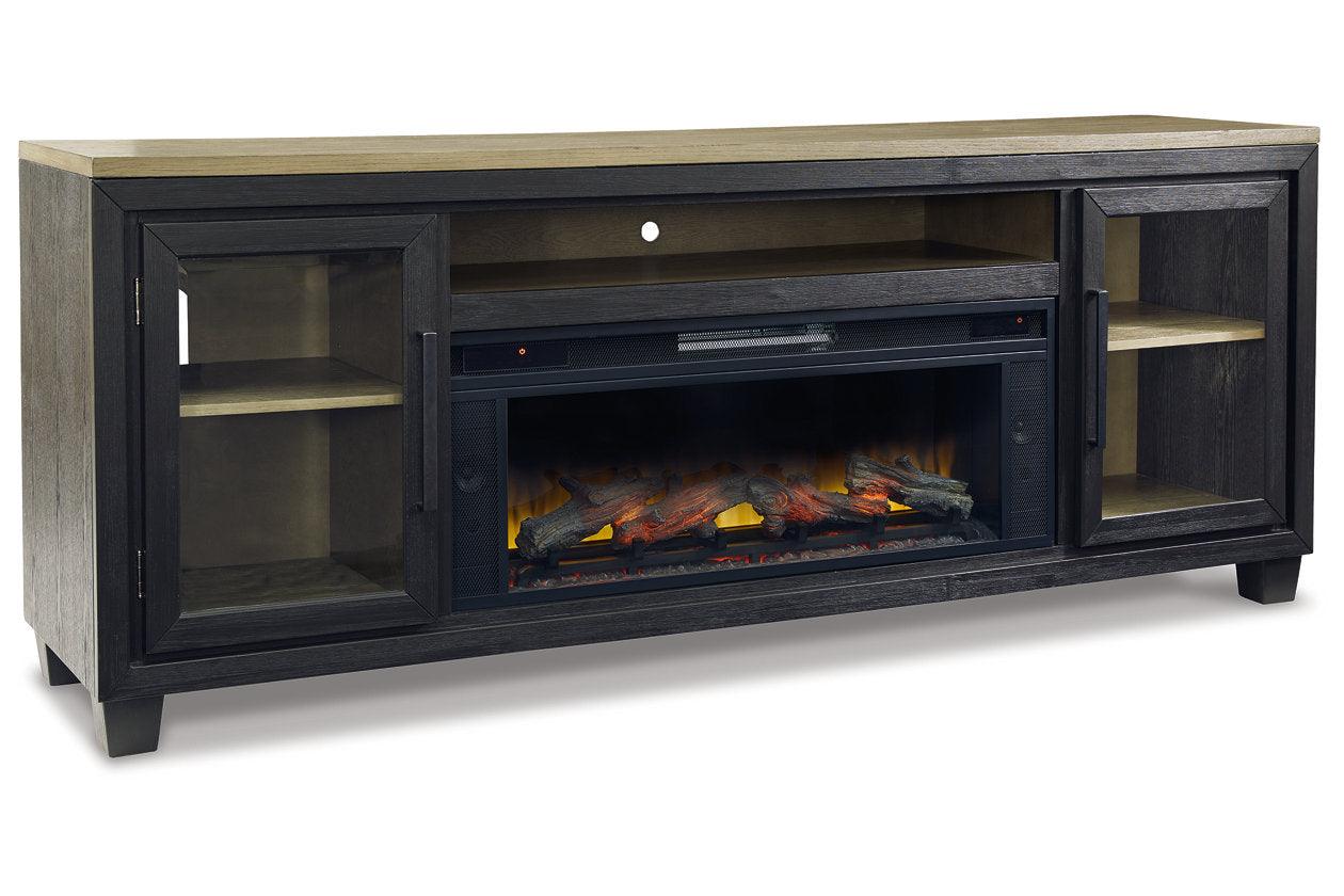 Foyland Black/Brown 83" TV Stand with Electric Fireplace - Image 8