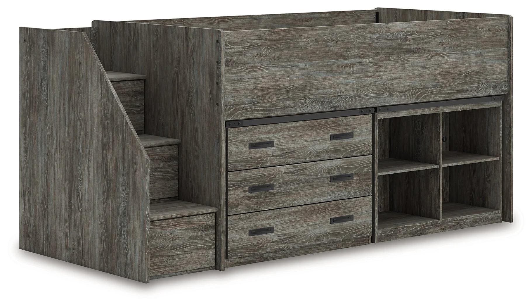 Frandern Gray Twin Loft Bed with Bookcase and Drawer Storage - Image 3