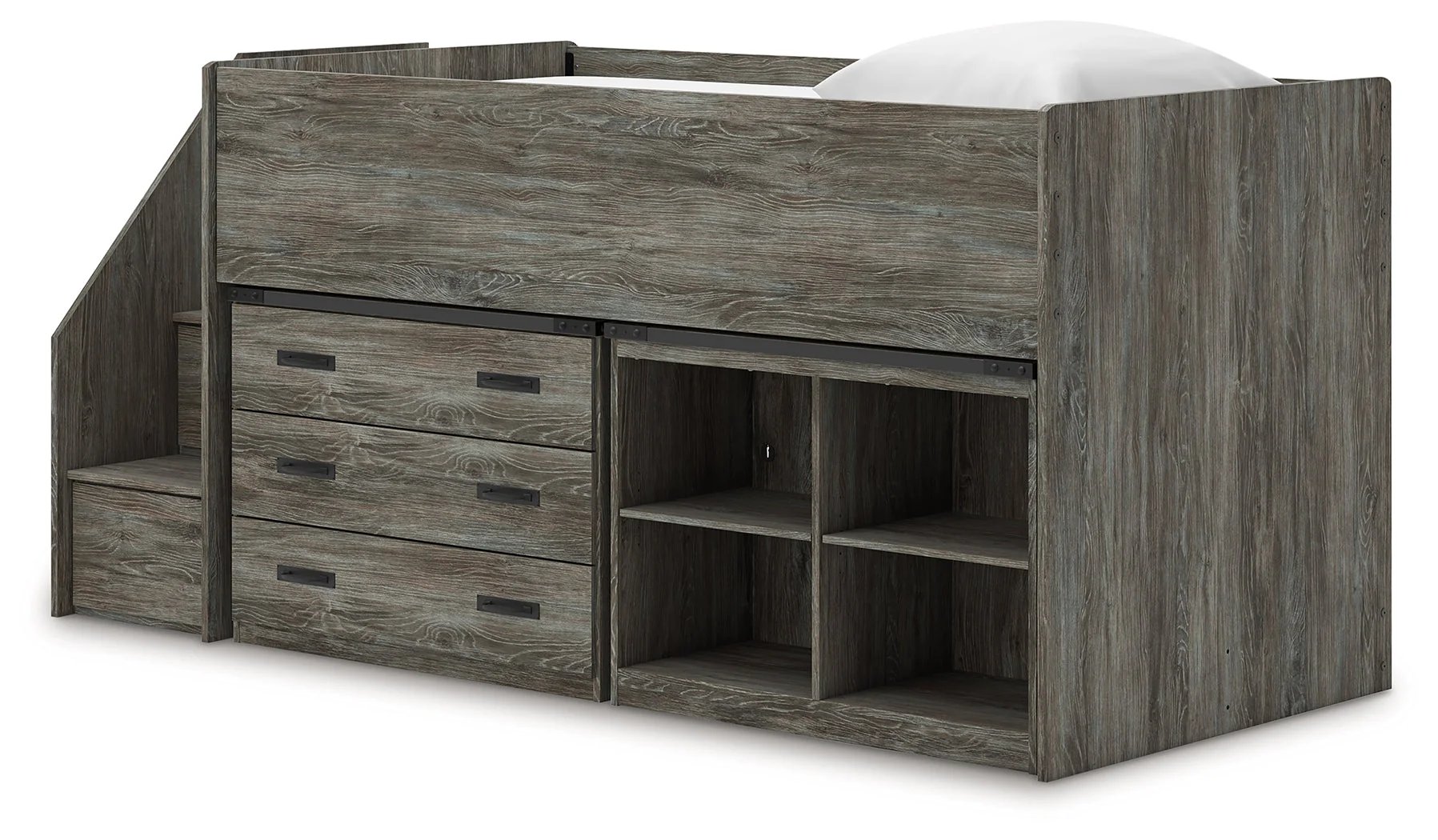 Frandern Gray Twin Loft Bed with Bookcase and Drawer Storage - Image 5