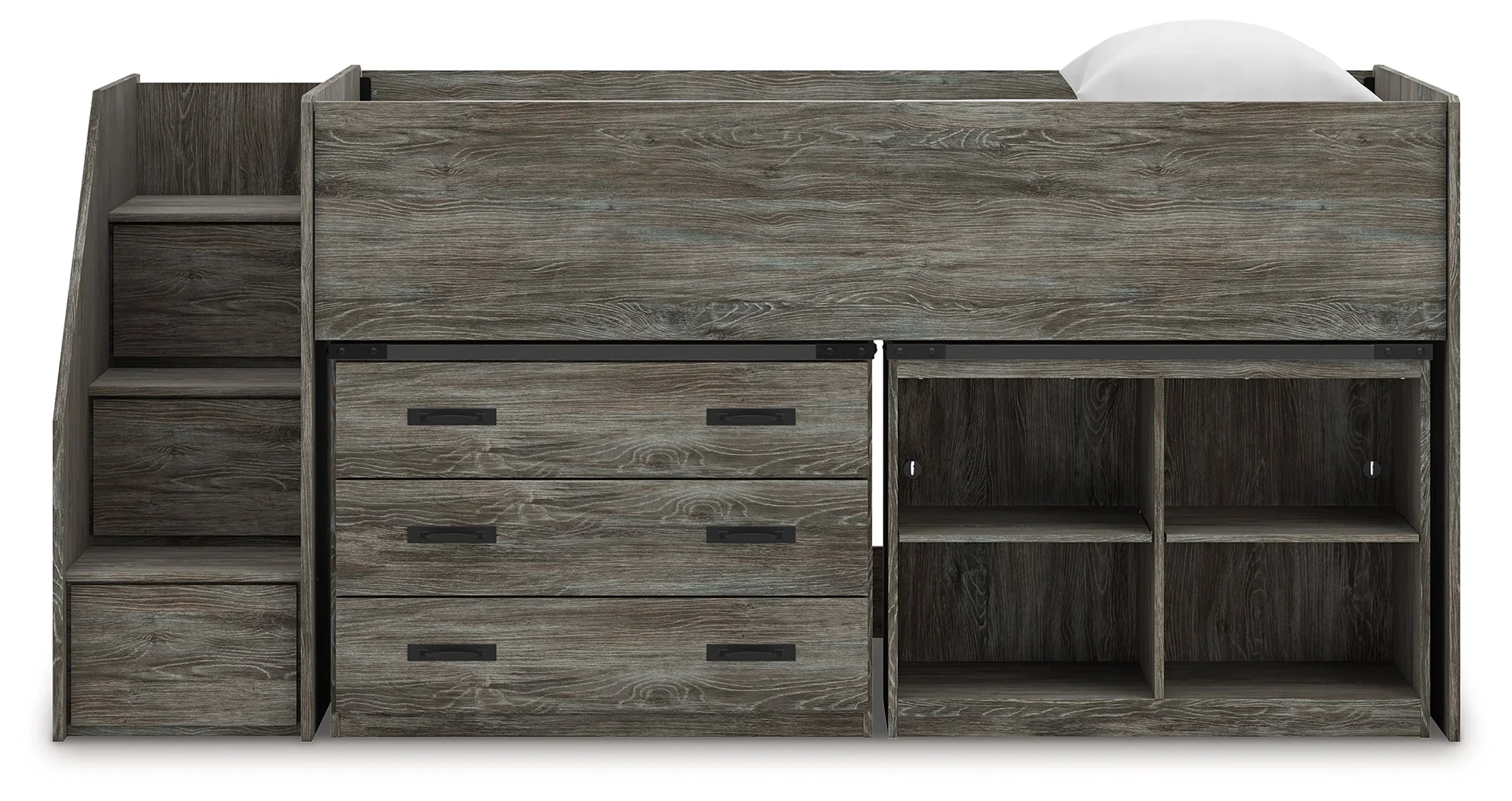 Frandern Gray Twin Loft Bed with Bookcase and Drawer Storage - Image 7