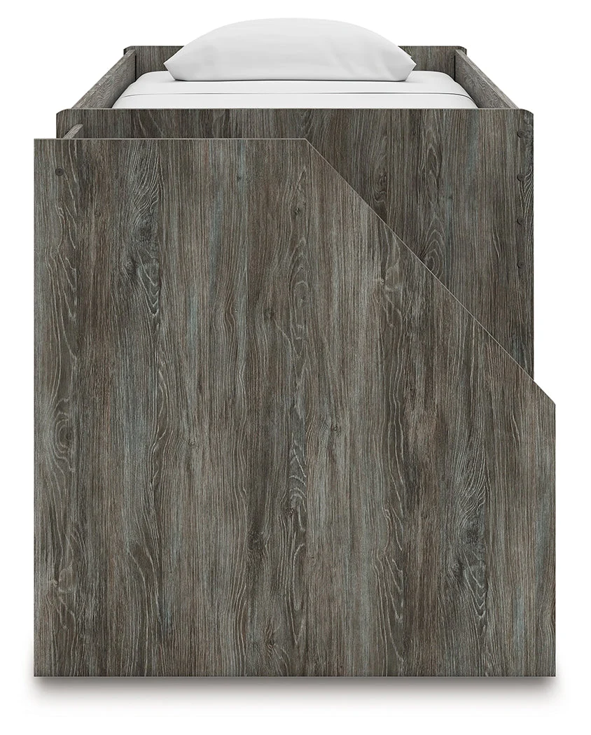 Frandern Gray Twin Loft Bed with Bookcase and Drawer Storage - Image 9
