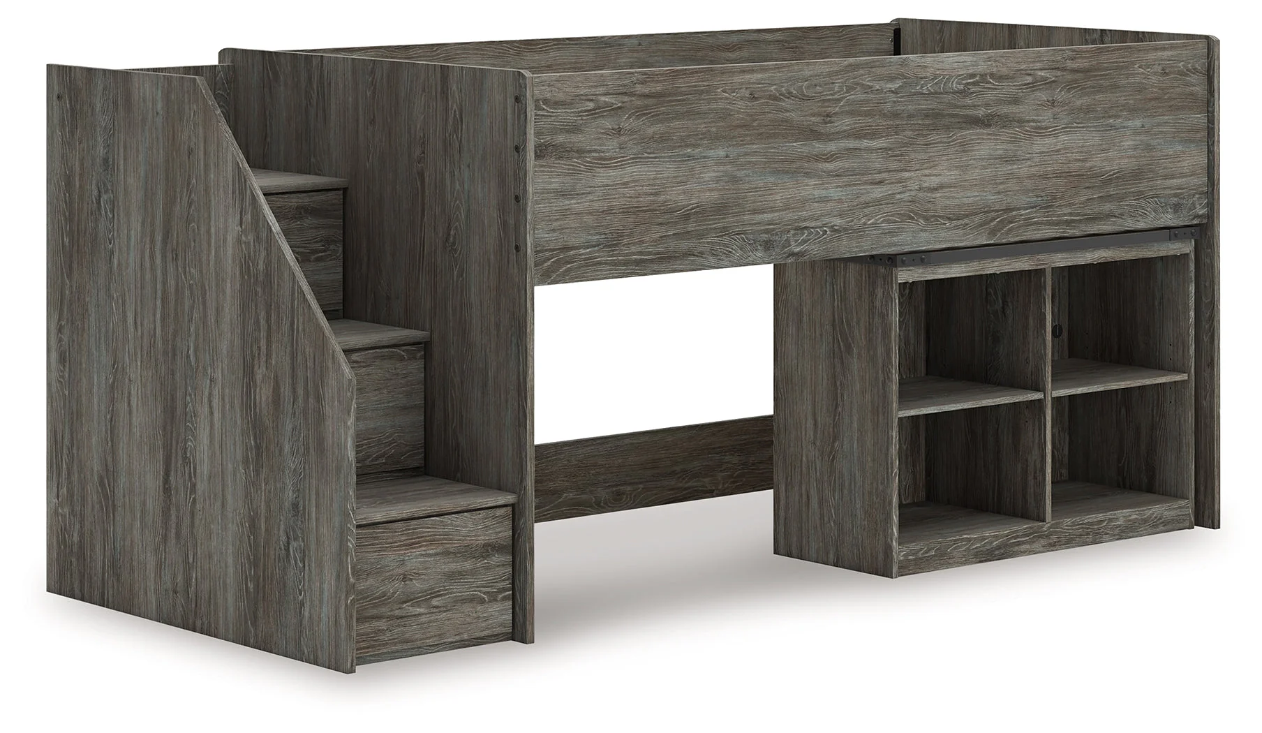 Frandern Gray Twin Loft  Bed with Bookcase Storage