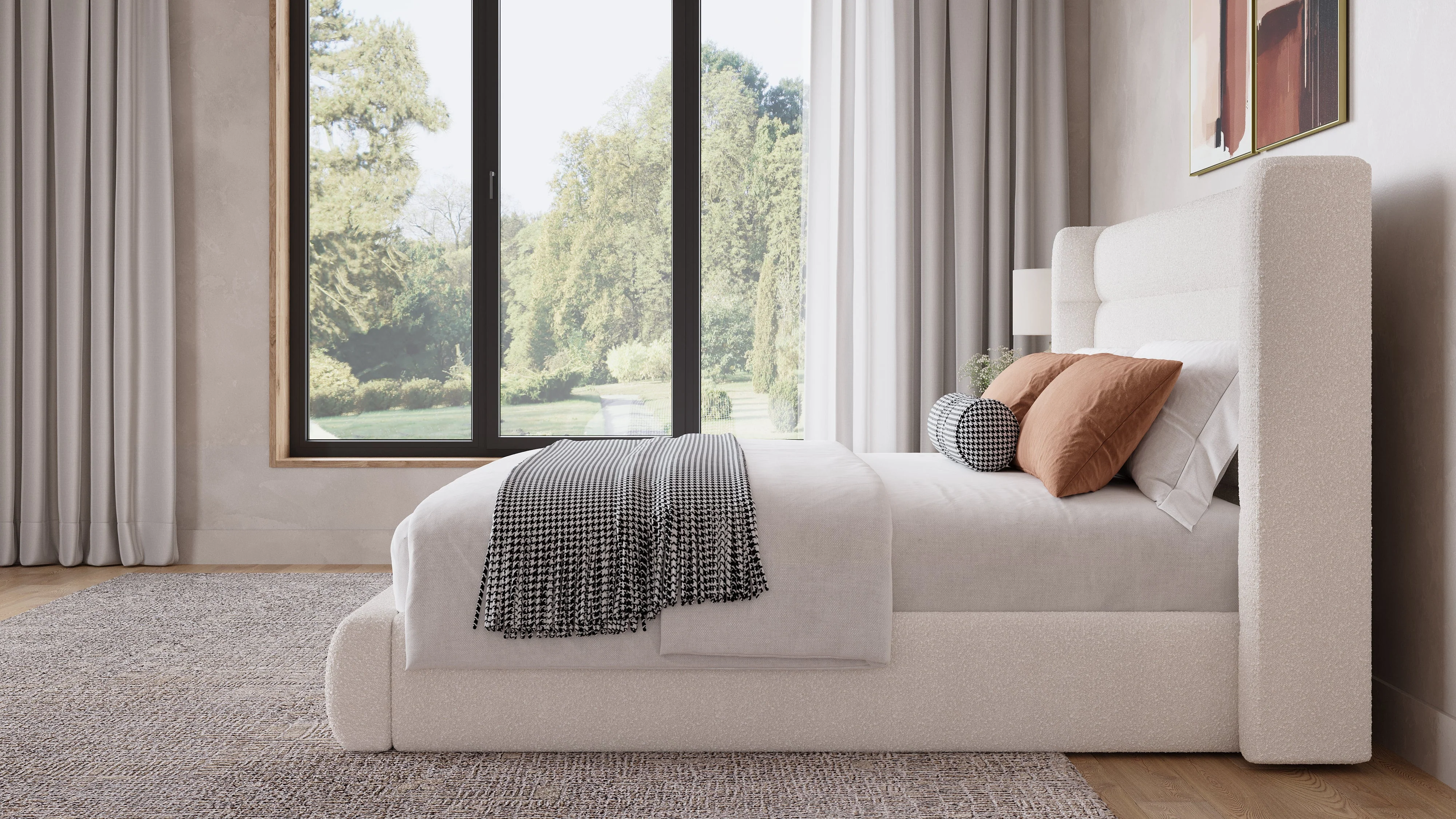 Frank Upholstered Full Wingback Platform Bed in Cottage Cheese Boucle - Image 3