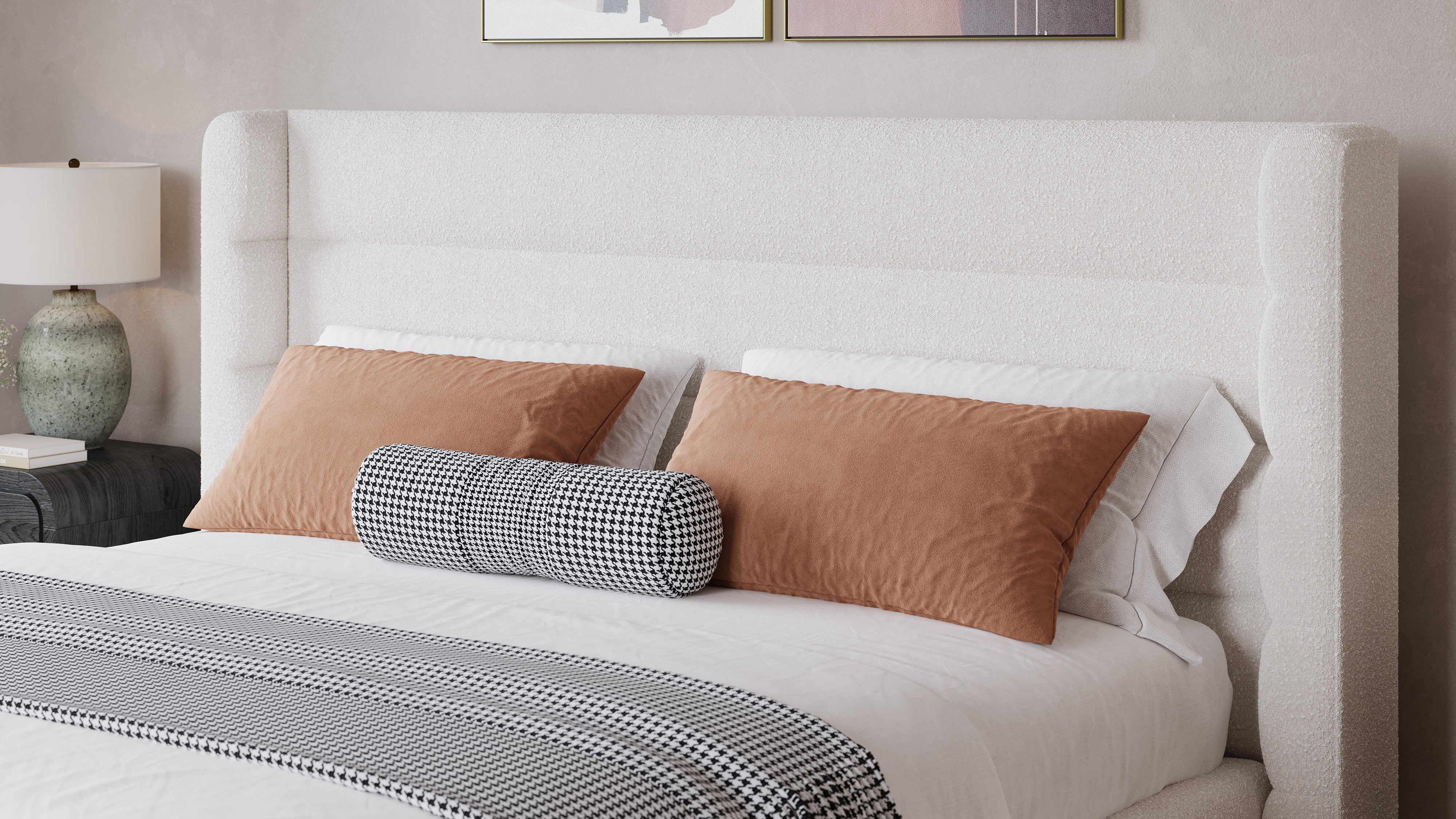 Frank Upholstered Full Wingback Platform Bed in Cottage Cheese Boucle - Image 4