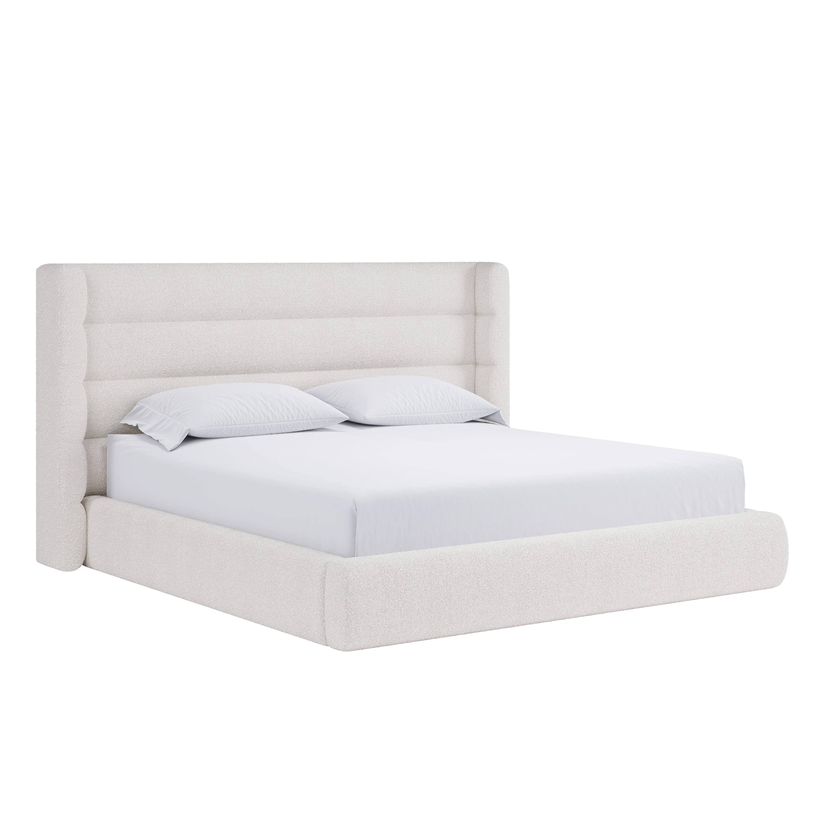 Frank Upholstered Full Wingback Platform Bed in Cottage Cheese Boucle - Image 6