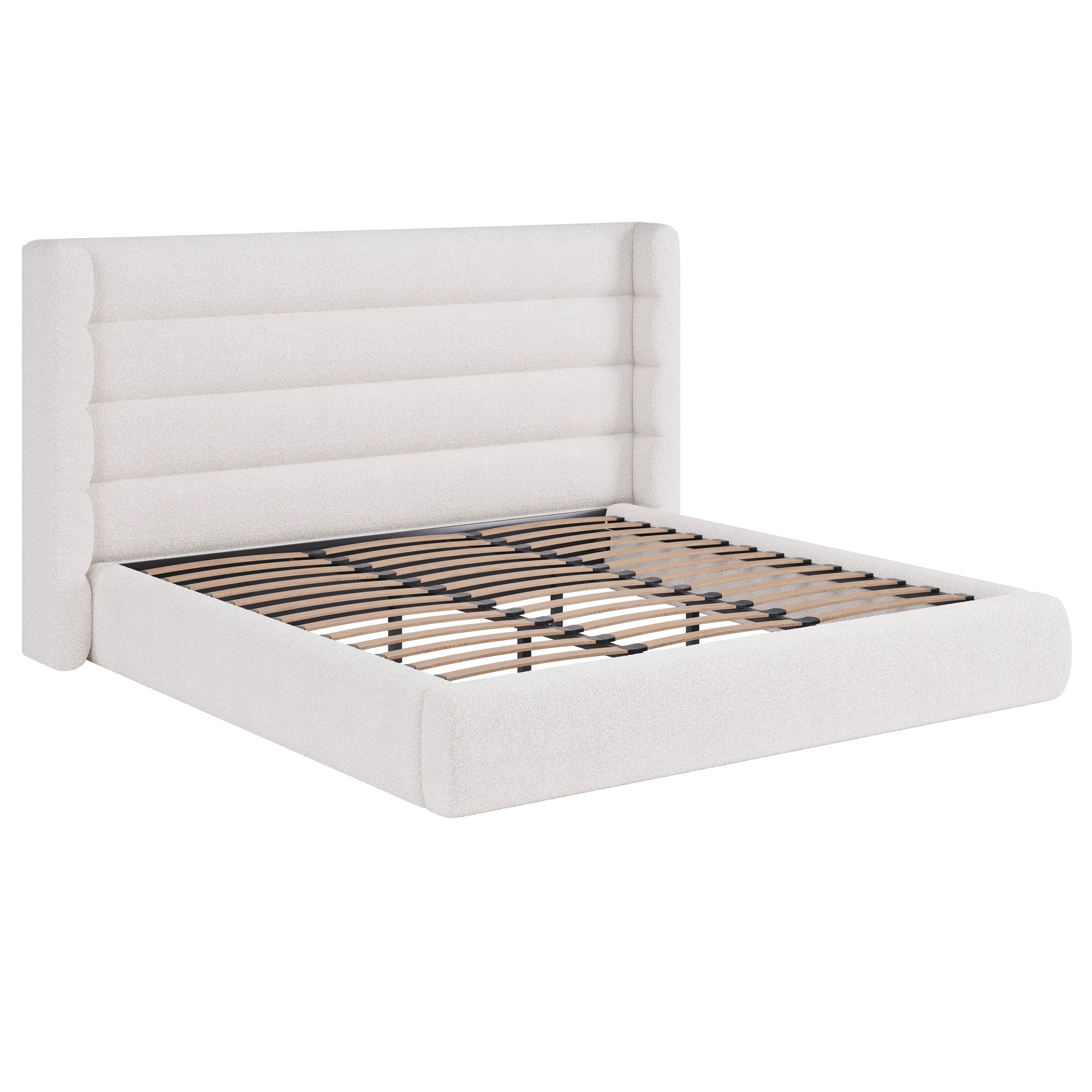 Frank Upholstered Full Wingback Platform Bed in Cottage Cheese Boucle - Image 8