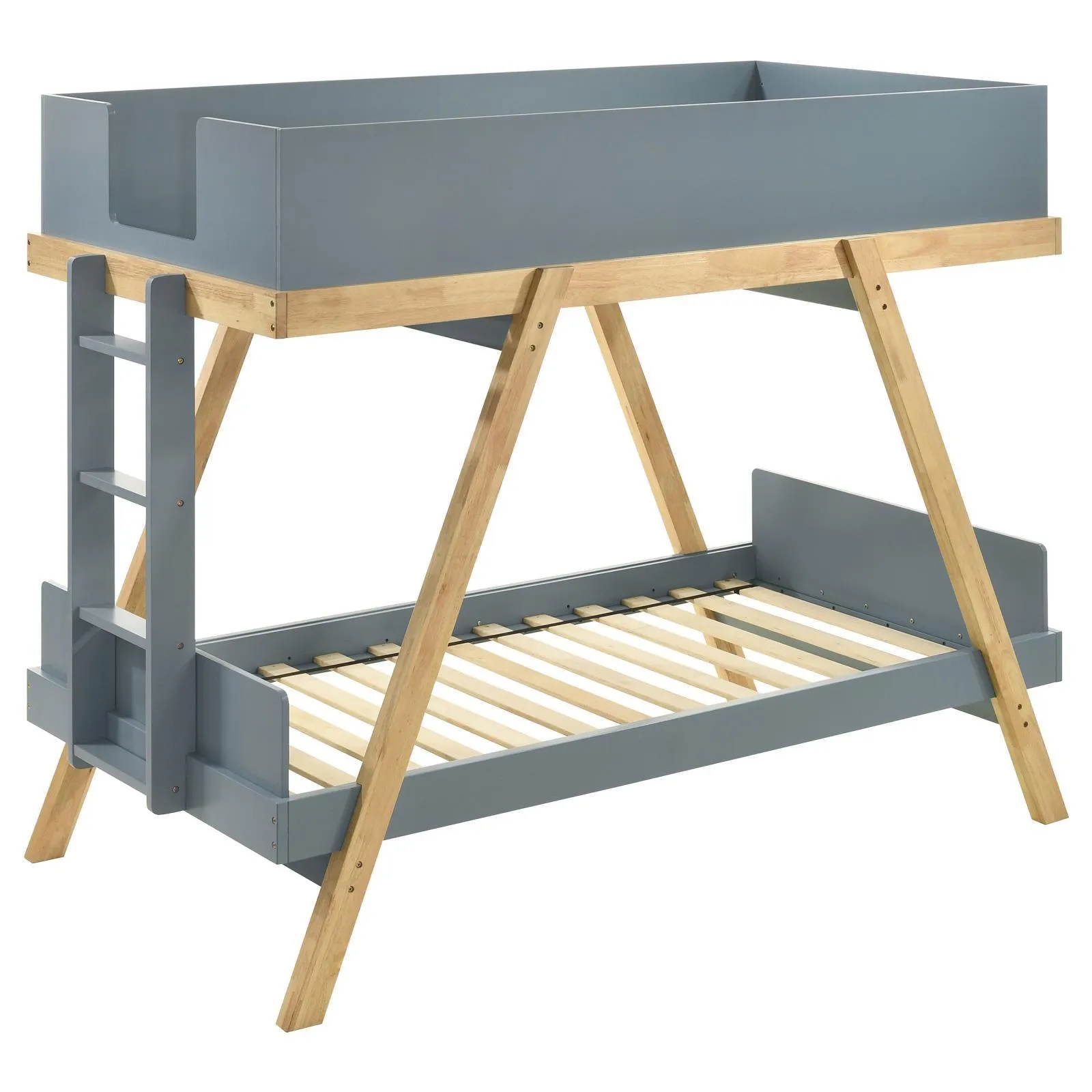 Frankie Van Courtland Blue and Natural Wood Twin Over Twin Bunk Bed - Image 2
