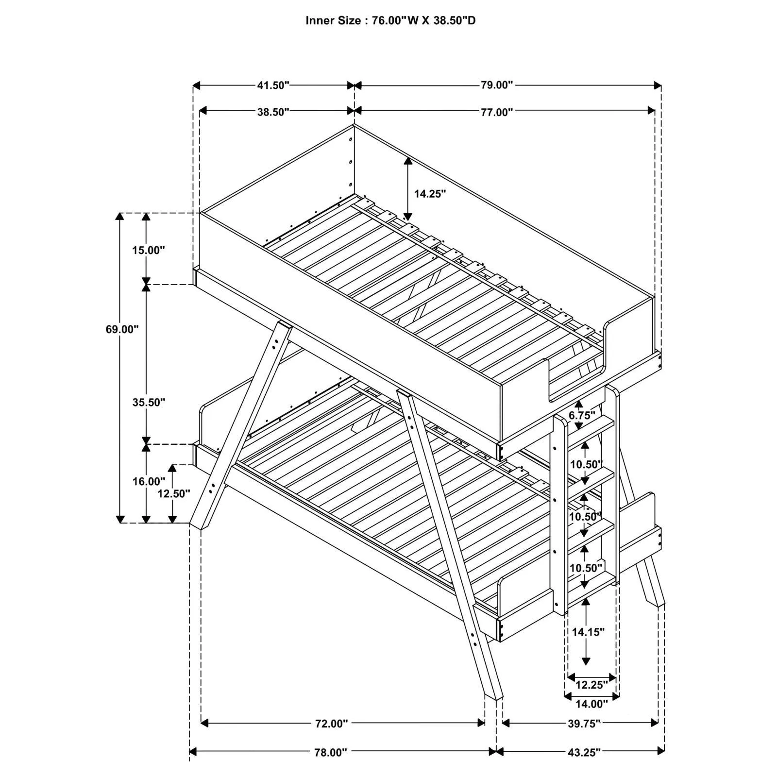 Frankie Van Courtland Blue and Natural Wood Twin Over Twin Bunk Bed - Image 9