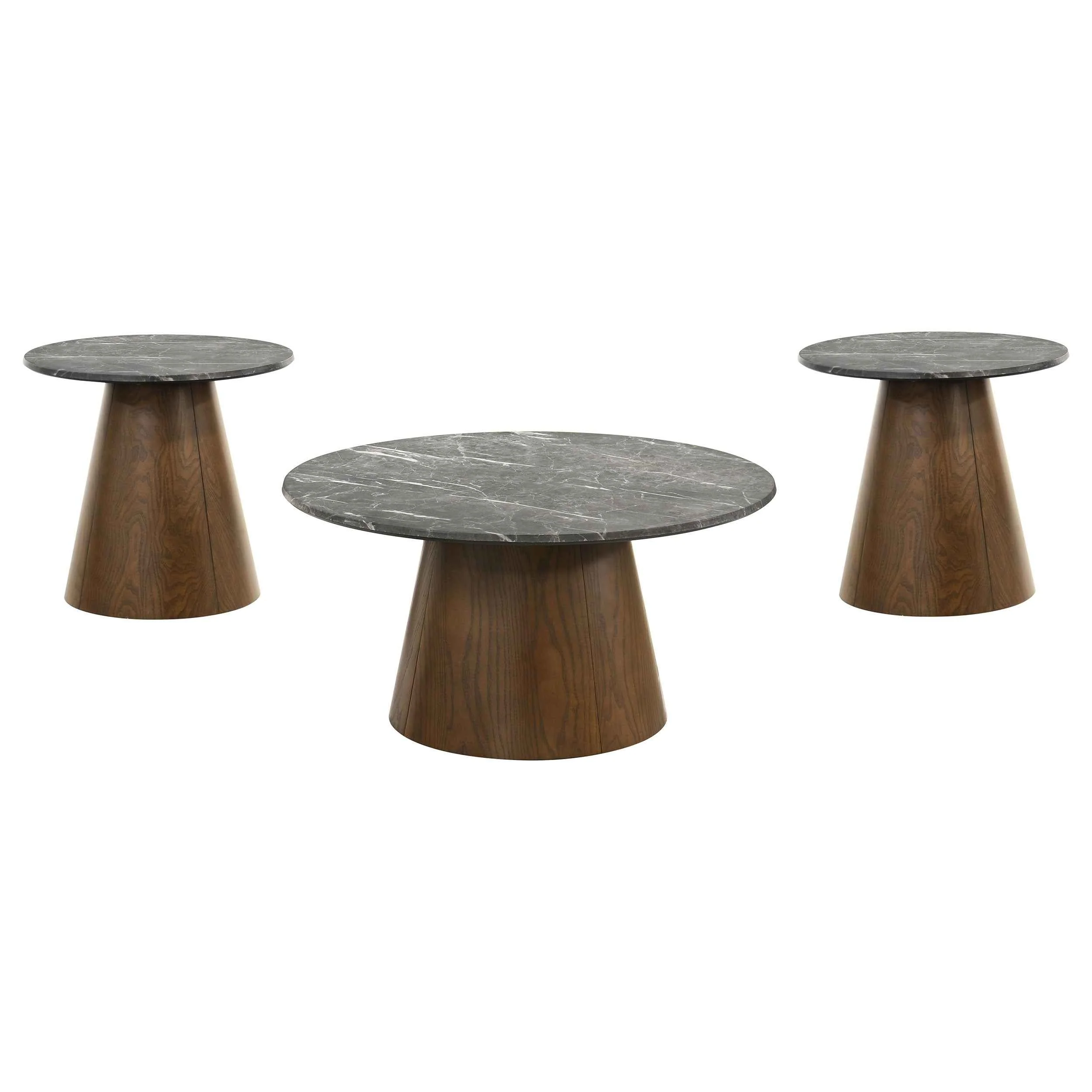 Franklin Grey/Dark Brown 3-piece Round Pedestal Coffee Table Set - Image 2