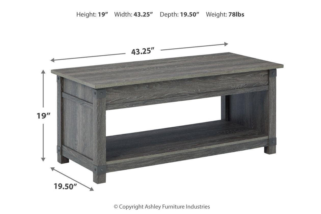 Freedan Grayish Brown Lift-top Coffee Table, 2 End Tables and Console - Image 14