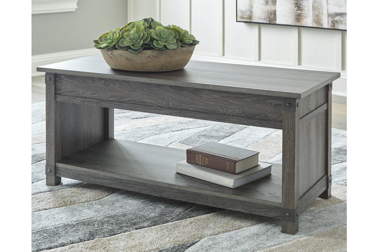 Freedan Grayish Brown Lift-top Coffee Table, 2 End Tables and Console - Image 17