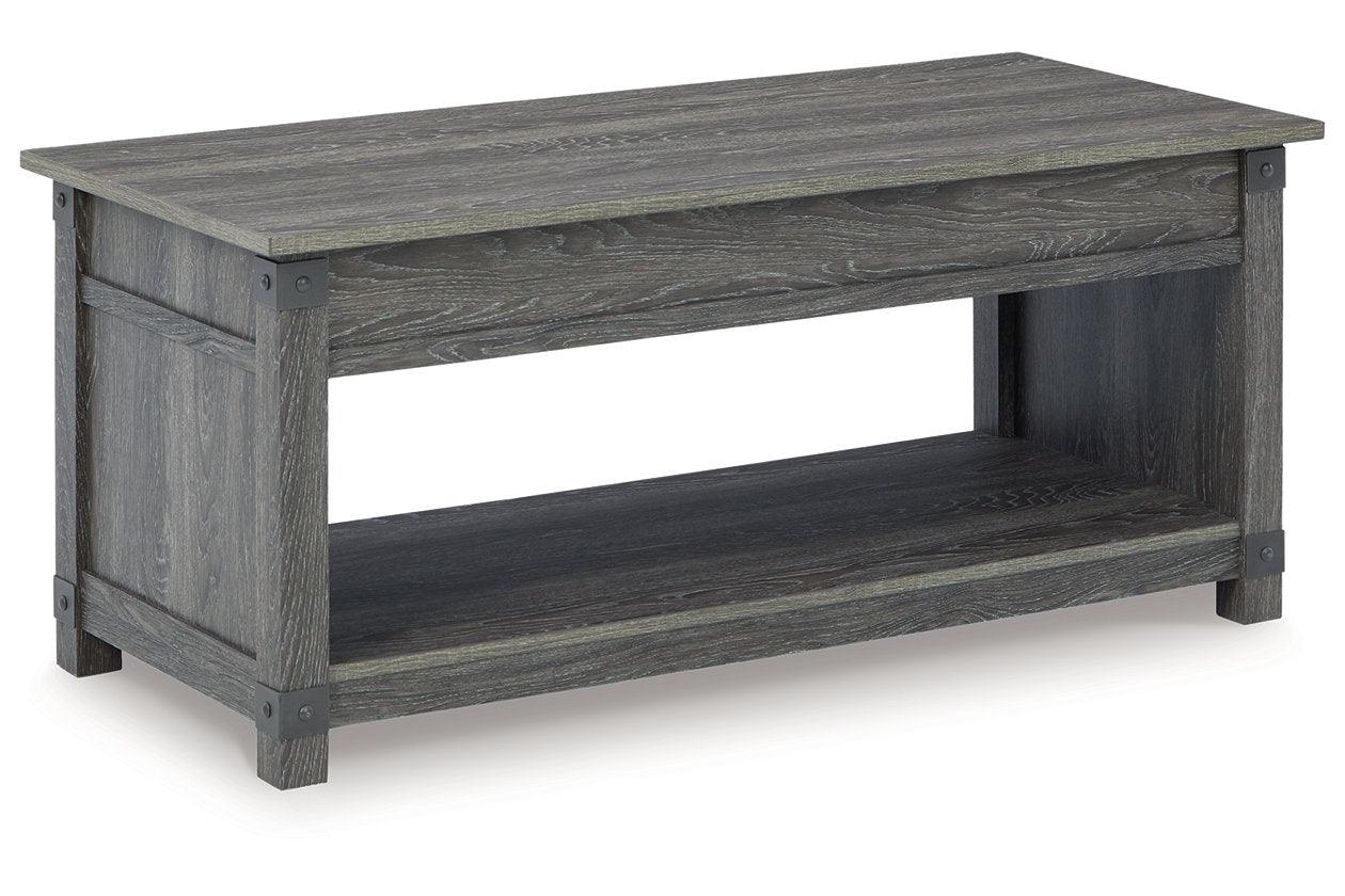Freedan Grayish Brown Lift-top Coffee Table, 2 End Tables and Console - Image 2