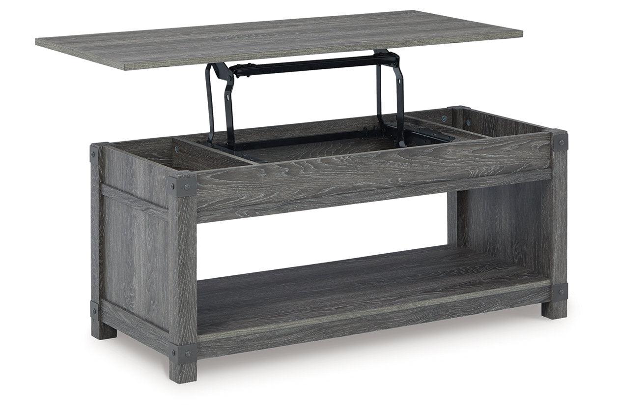 Freedan Grayish Brown Lift-top Coffee Table, 2 End Tables and Console - Image 3