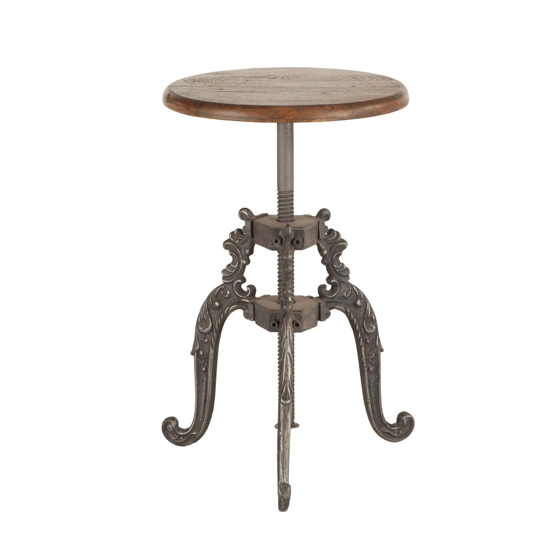 French Vintage 16" Adjustable Stool in Weathered Teak