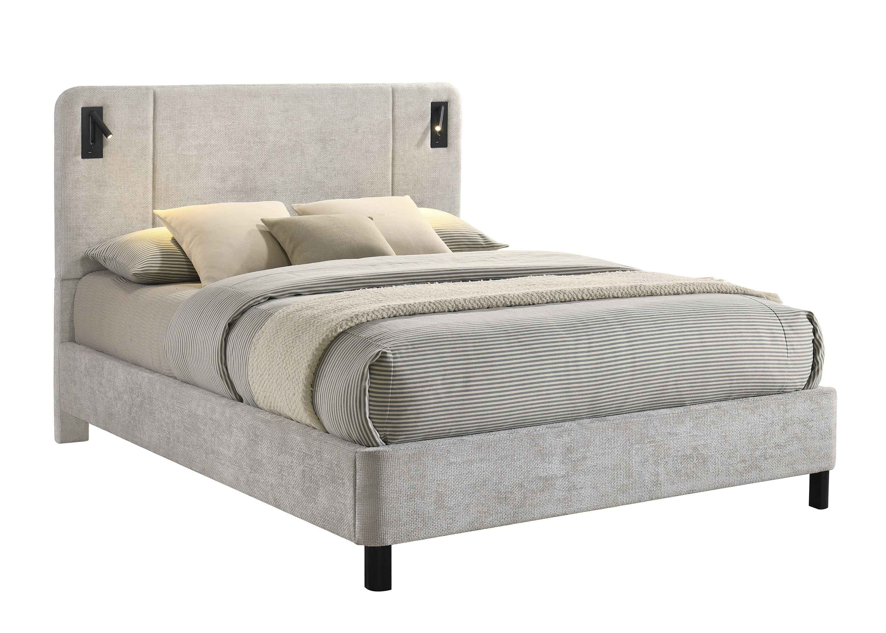 Freya Light Gray King Upholstered Bed