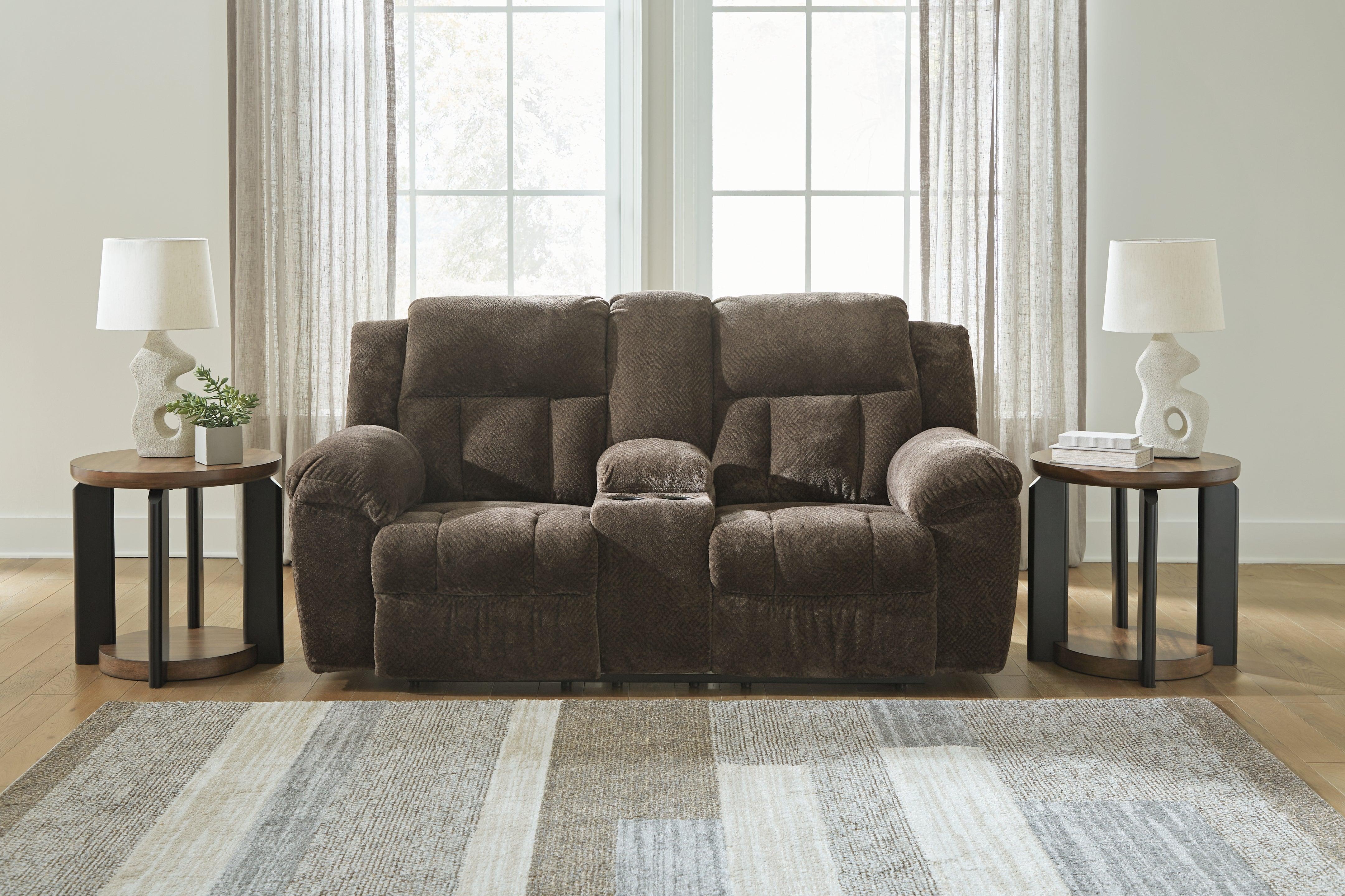 Frohn Chocolate Manual Reclining Loveseat with Console