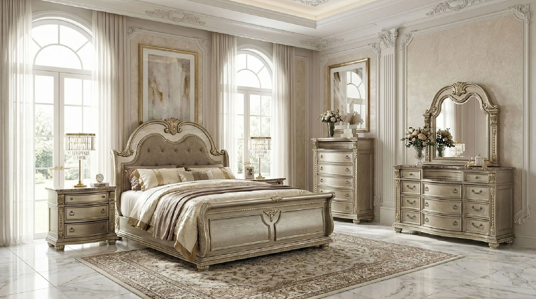 Fromberg Gold Champagne 5-Piece Queen Bedroom Set