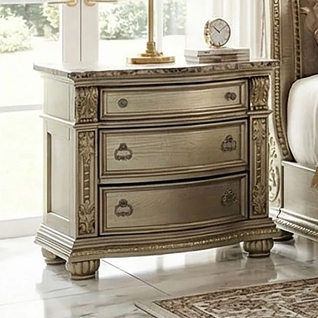 Fromberg Gold Champagne Nightstand w/ Marble Top