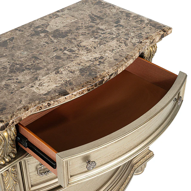 Fromberg Gold Champagne Nightstand w/ Marble Top - Image 5
