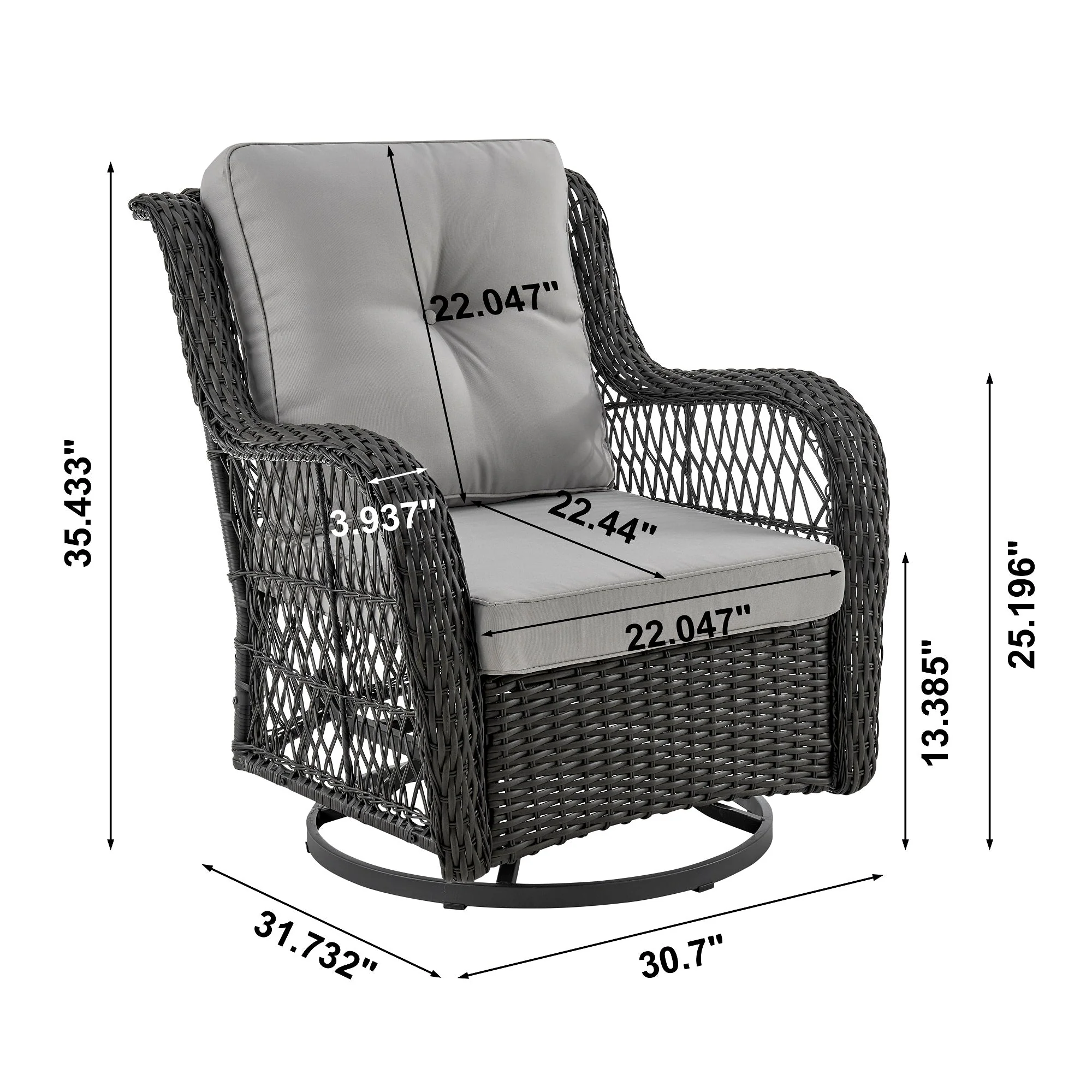 Fruttuo Patio 2-Person Seating Group with End Table with Grey Cushions - Image 3