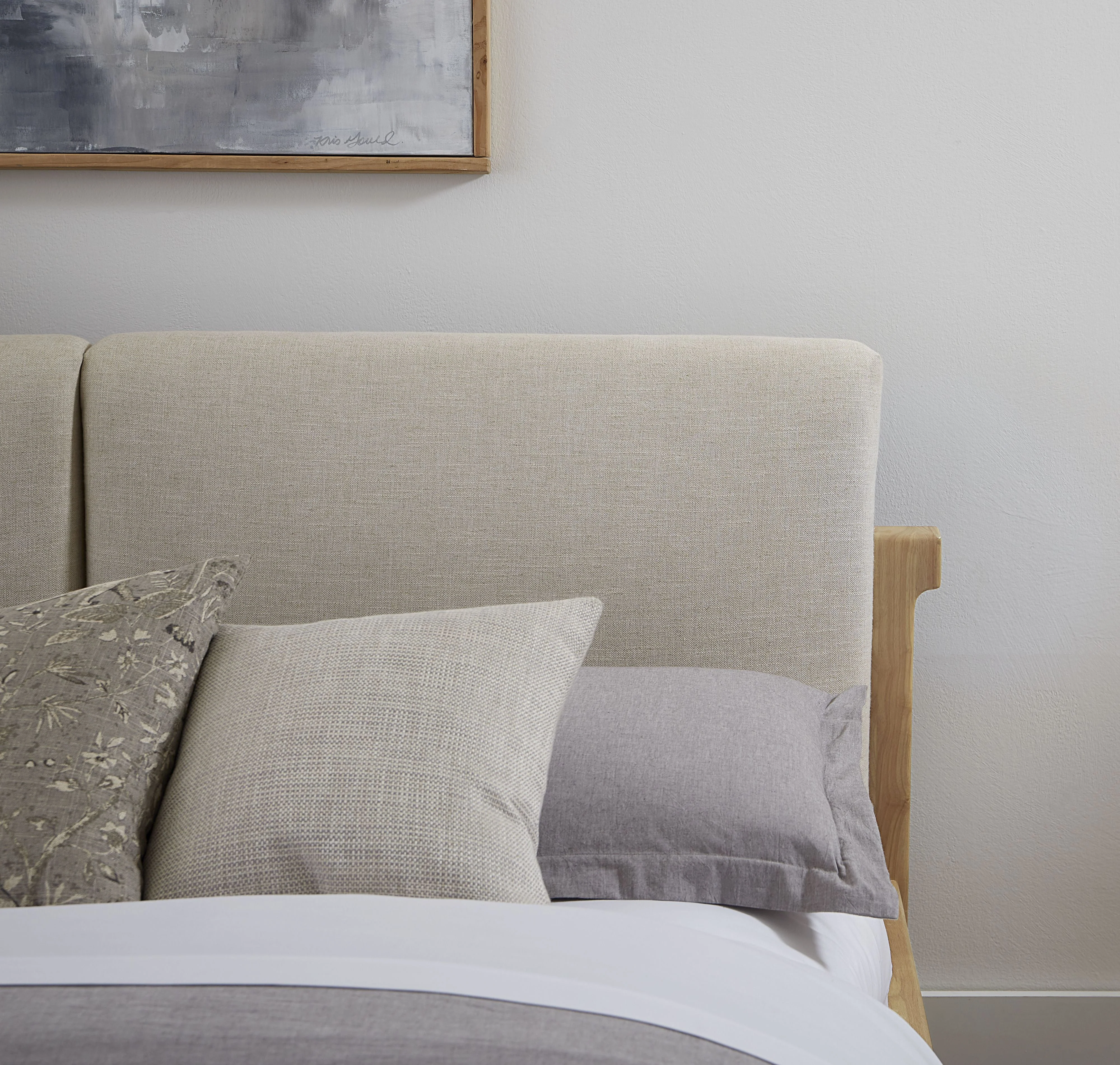 Furano Eastern King Upholstered Two Cushion Platform Bed in Ginger and Natural Linen - Image 2