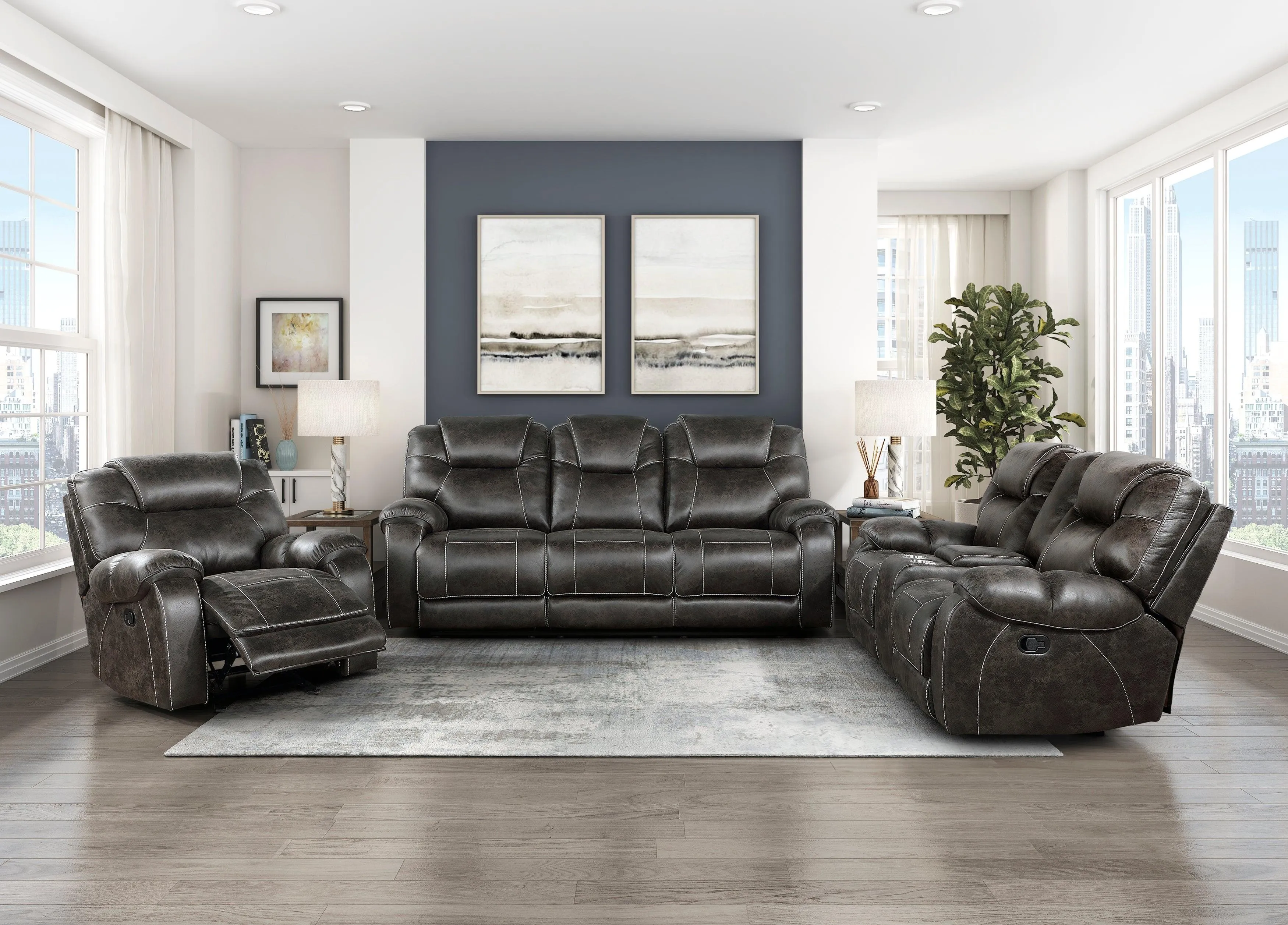 Gainesville Chocolate Double Reclining Sofa - Image 2