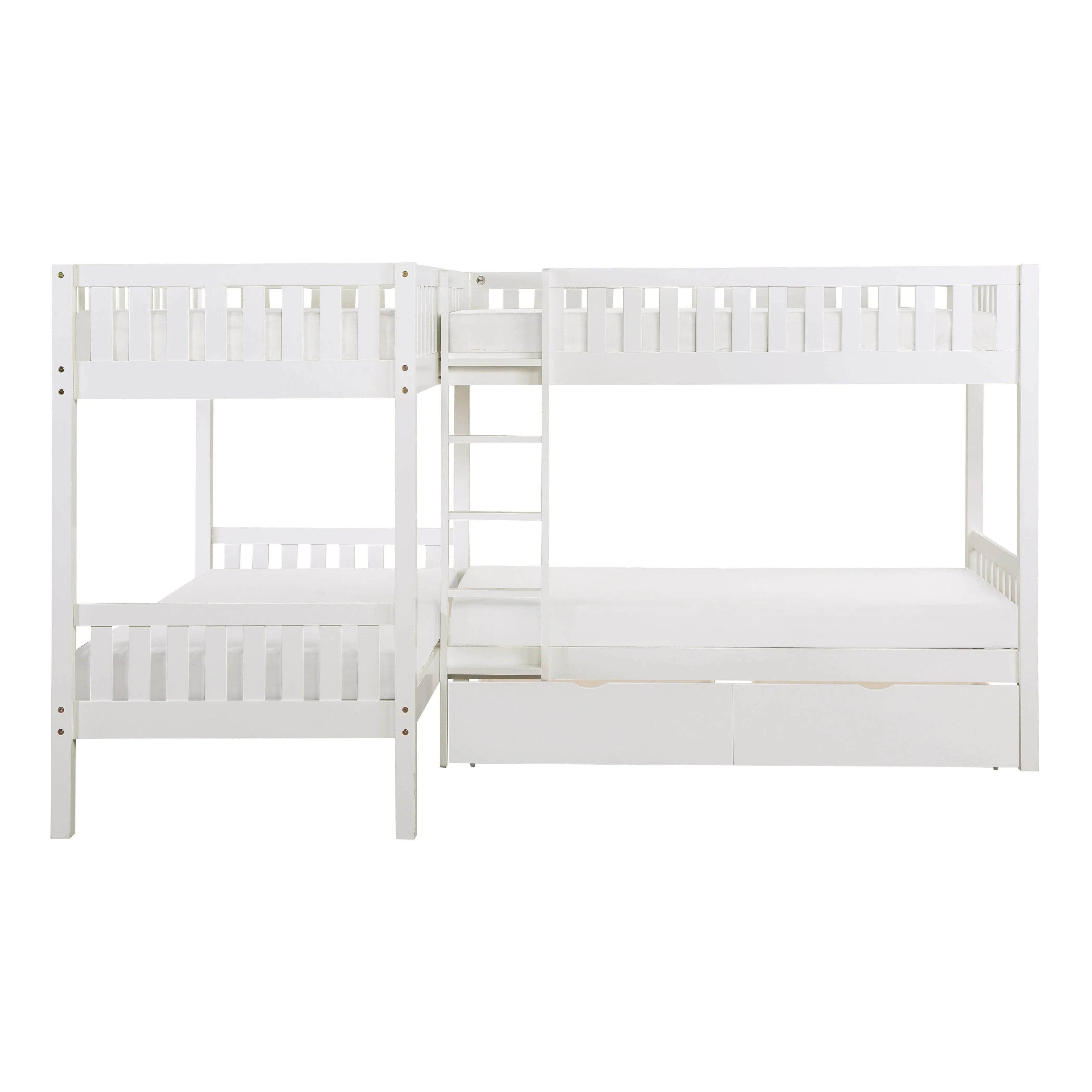Galen White Corner Bunk Bed with Storage Boxes - Image 2
