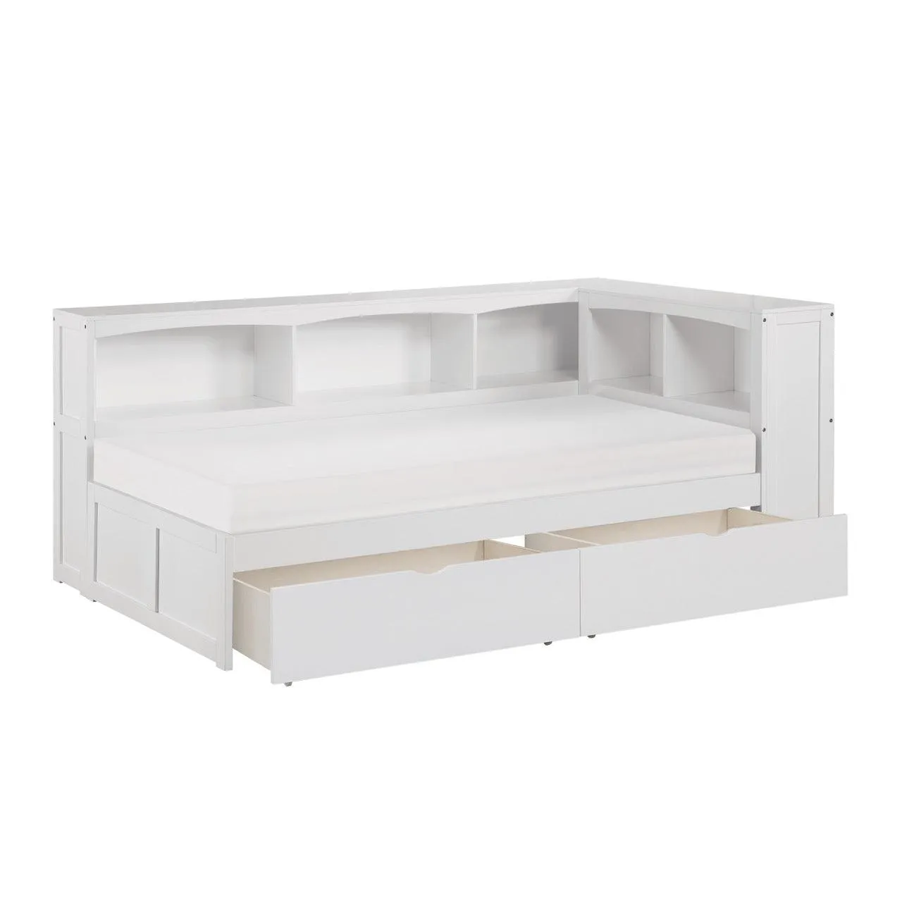 Galen White Twin Bookcase Corner Bed with Storage Boxes - Image 3