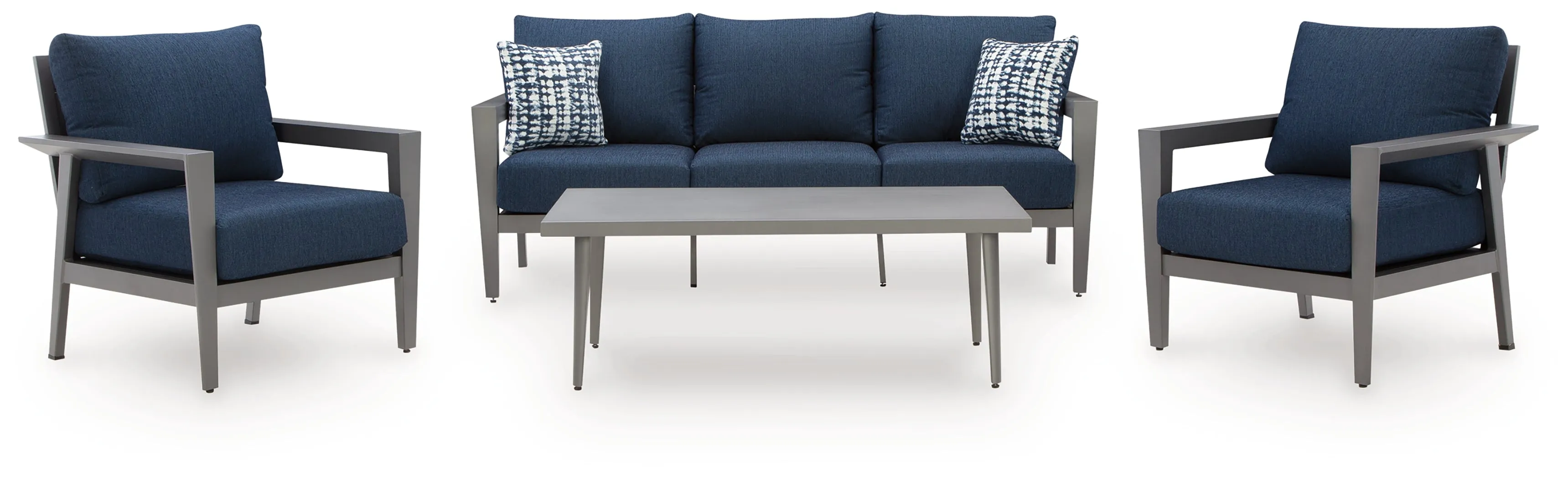 Gali Gray/Blue Outdoor Sofa/Chairs/Table Set (Set of 4) - Image 2