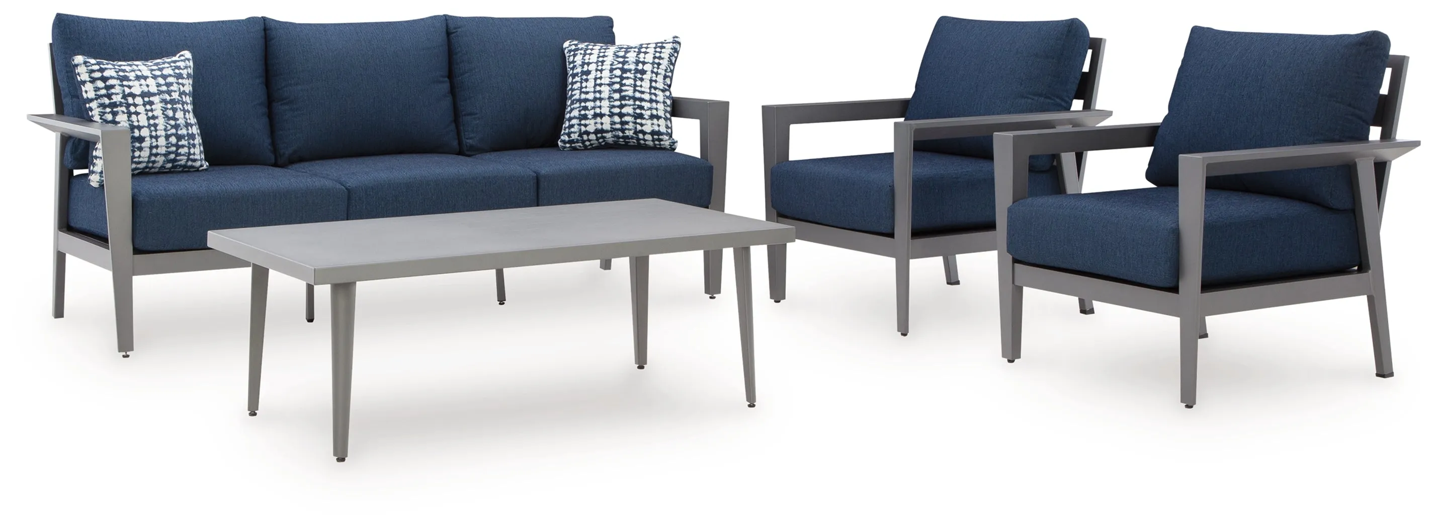Gali Gray/Blue Outdoor Sofa/Chairs/Table Set (Set of 4) - Image 3