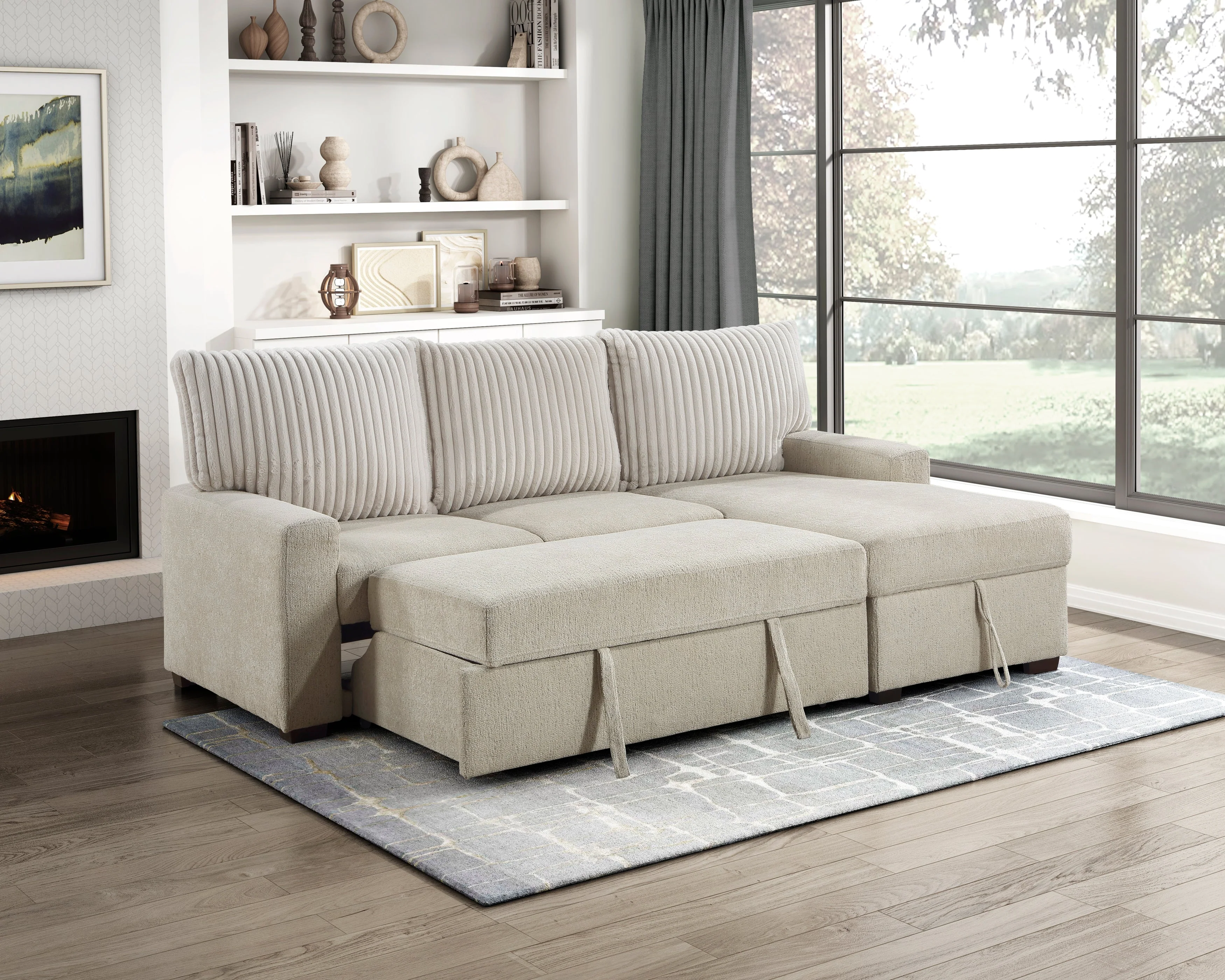 Gallatin Beige 2-Piece Sectional with Right Chaise, Pull-out Bed and Hidden Storage - Image 10