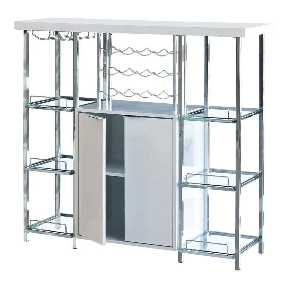 Gallimore High Glossy White/Chrome 2-Door Bar Cabinet with Glass Shelf - Image 2