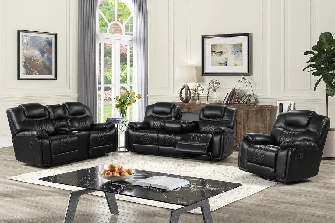 Galveston Black Leather Gel Reclining Living Room Set