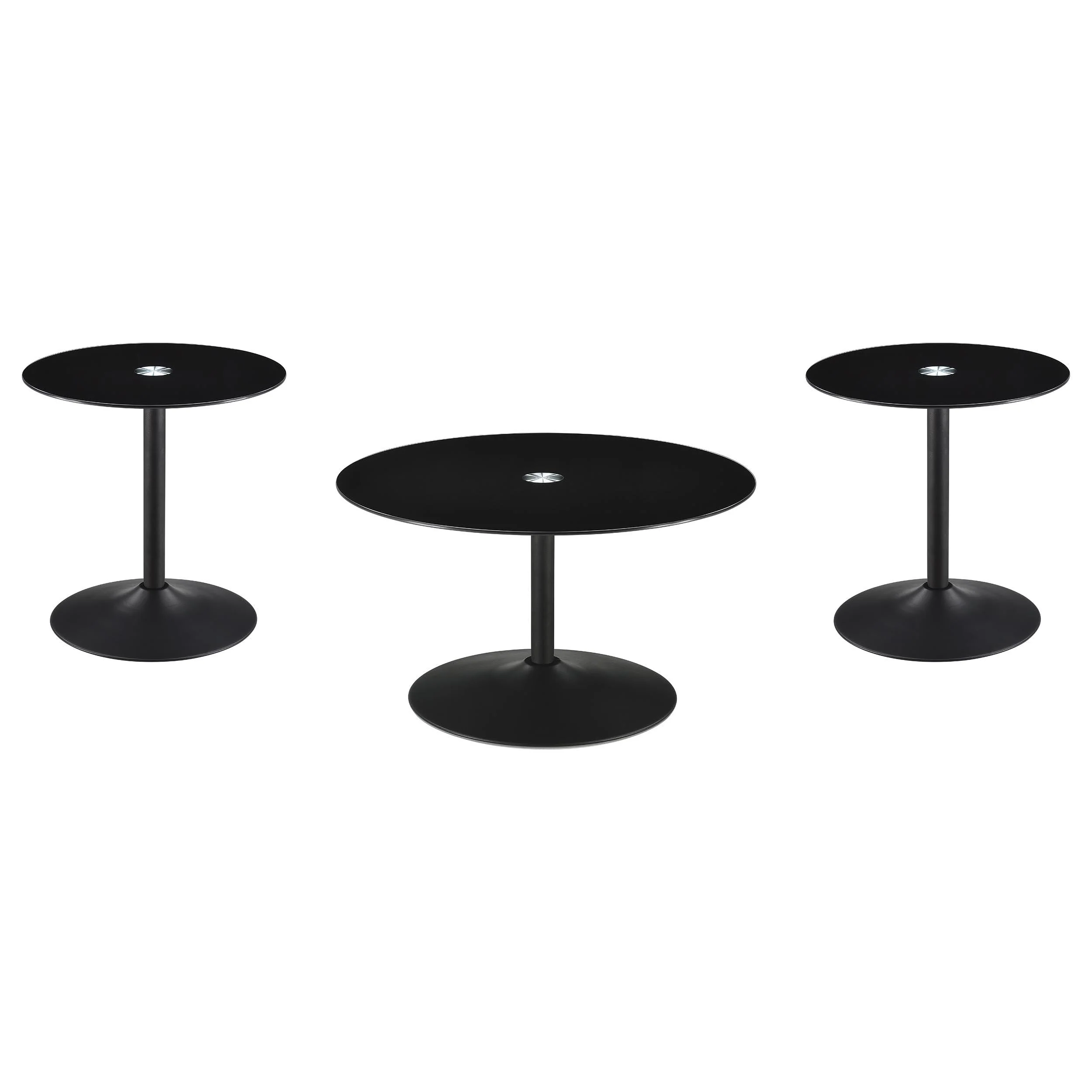 Ganso Black 3-Piece Round Glass Top Coffee and End Table Set - Image 2