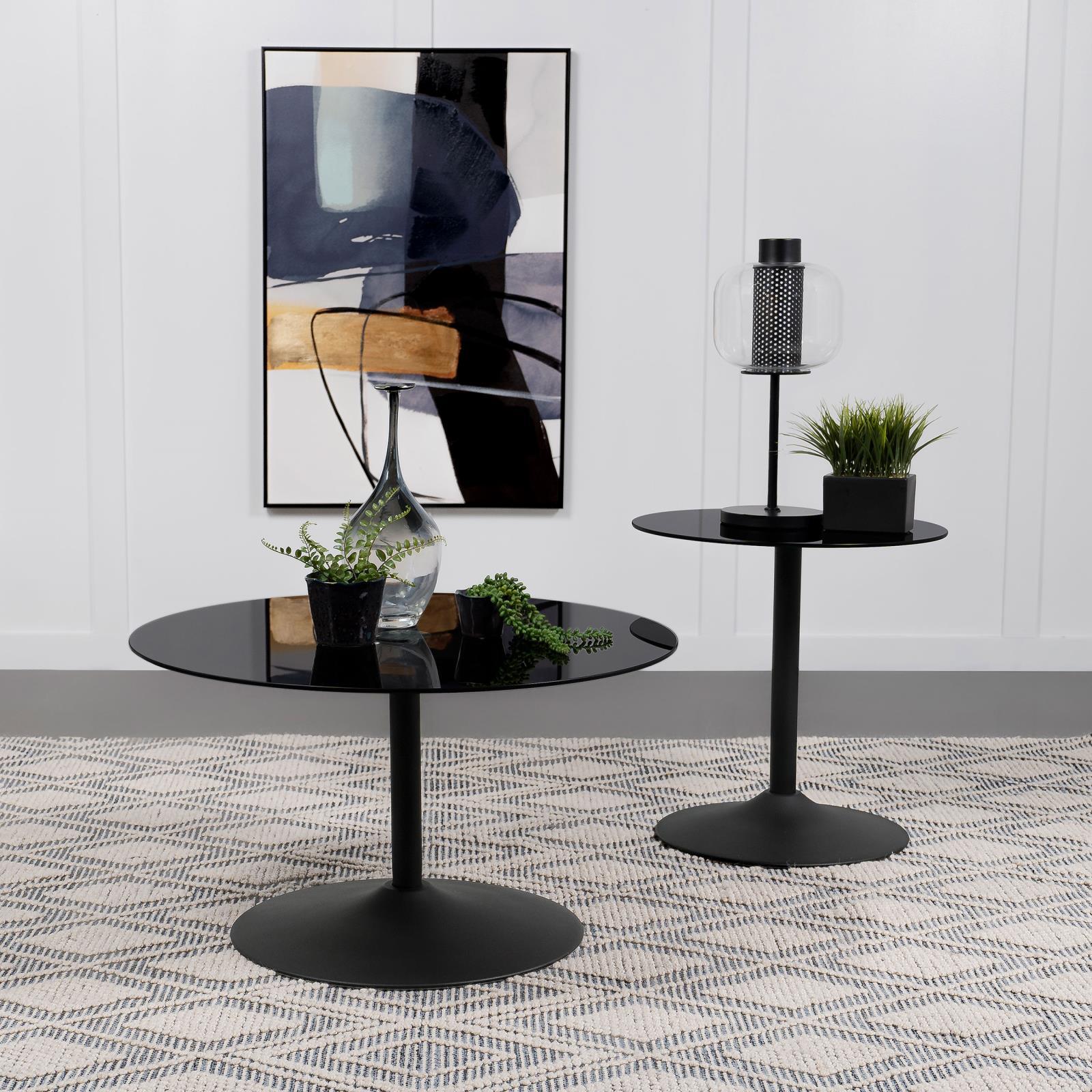 Ganso Round Metal Coffee Table with Tempered Glass Top Black - Image 4