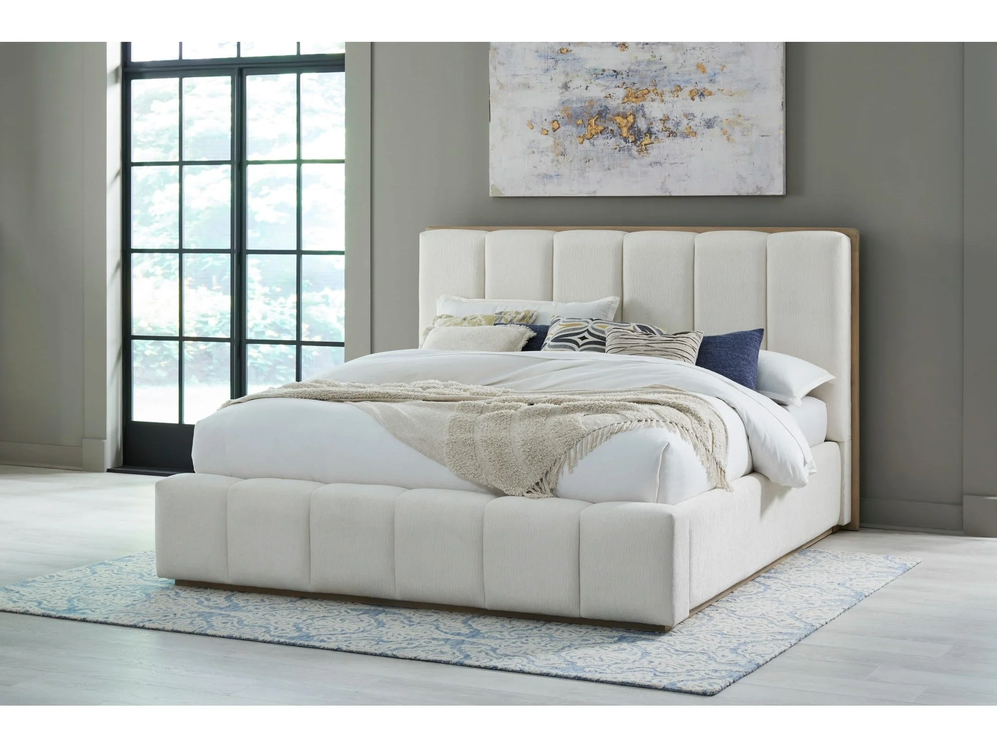Gardenia Cotton/Chai Wood Frame Upholstered California King Platform Bed