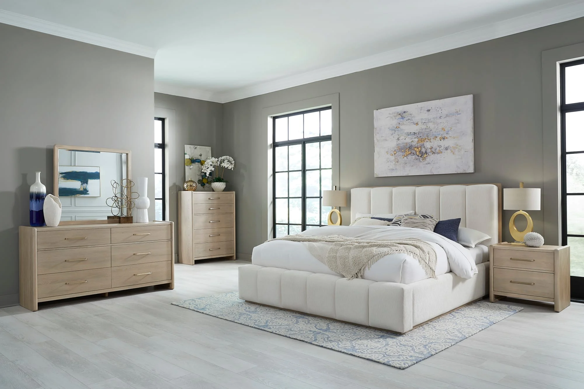 Gardenia Cotton/Chai Wood Frame Upholstered California King Platform Bed - Image 10