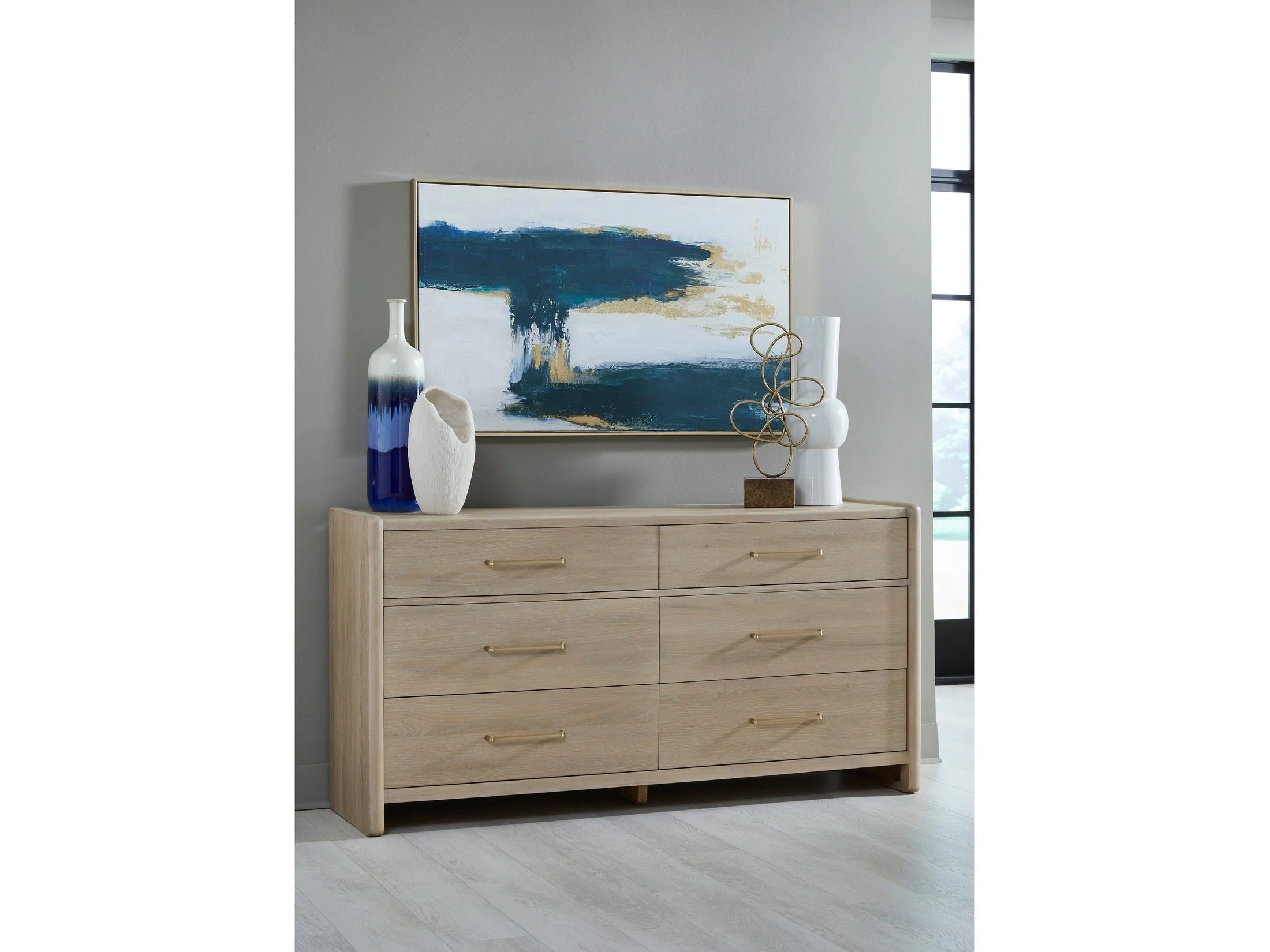 Gardenia Six Drawer Oak Wood Dresser in Chai