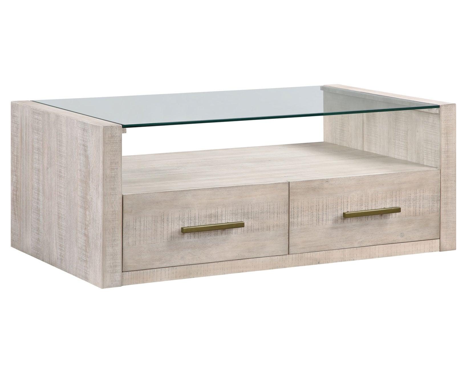 Garland Castered Glass Top Coffee Table, Washed Parchment Finish - Image 2