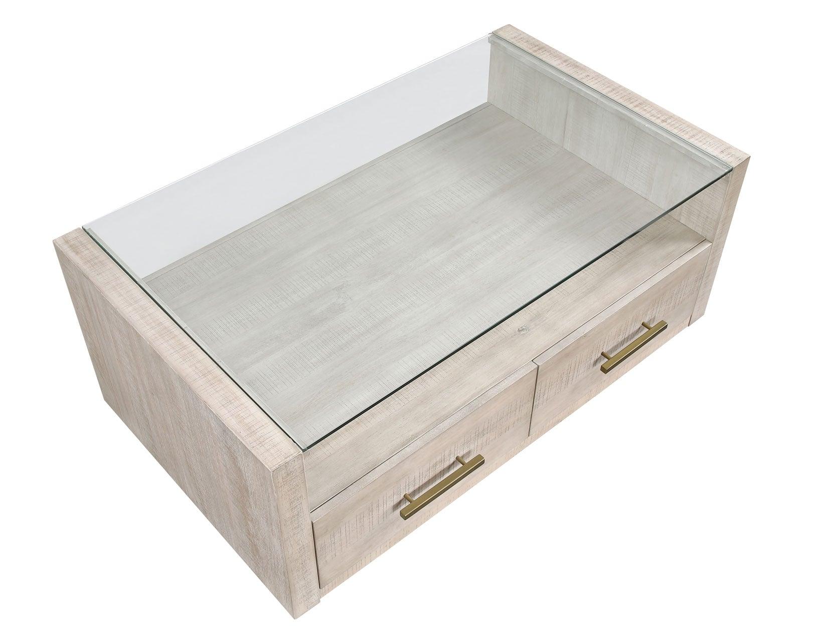 Garland Castered Glass Top Coffee Table, Washed Parchment Finish - Image 4